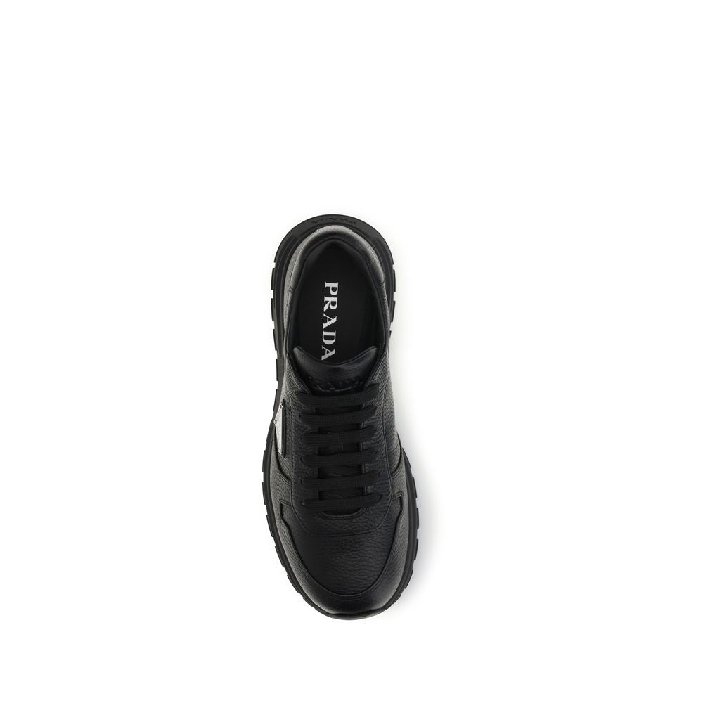 Prada Black Calf Leather Bos Taurus Athletic Sneakers