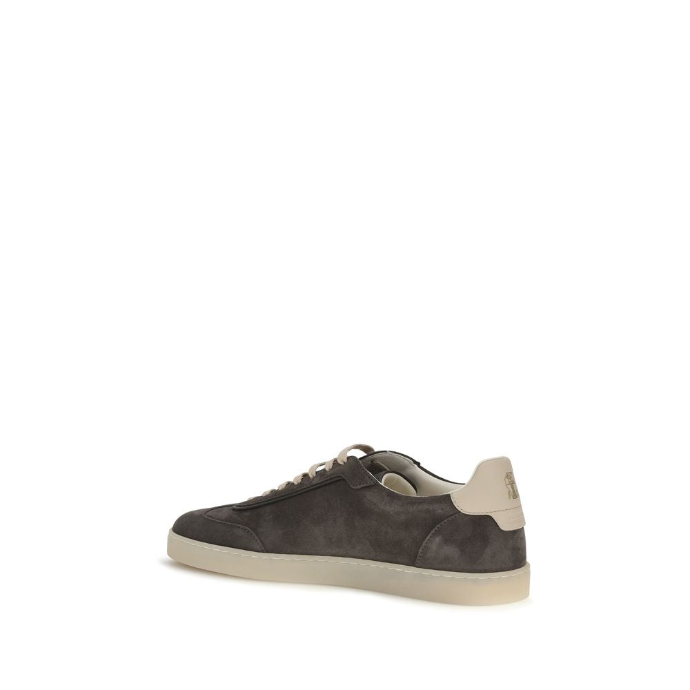 Brunello Cucinelli Gray Calf Leather Bos Taurus Low Top Sneakers