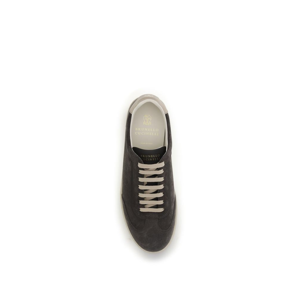 Brunello Cucinelli Gray Calf Leather Bos Taurus Low Top Sneakers