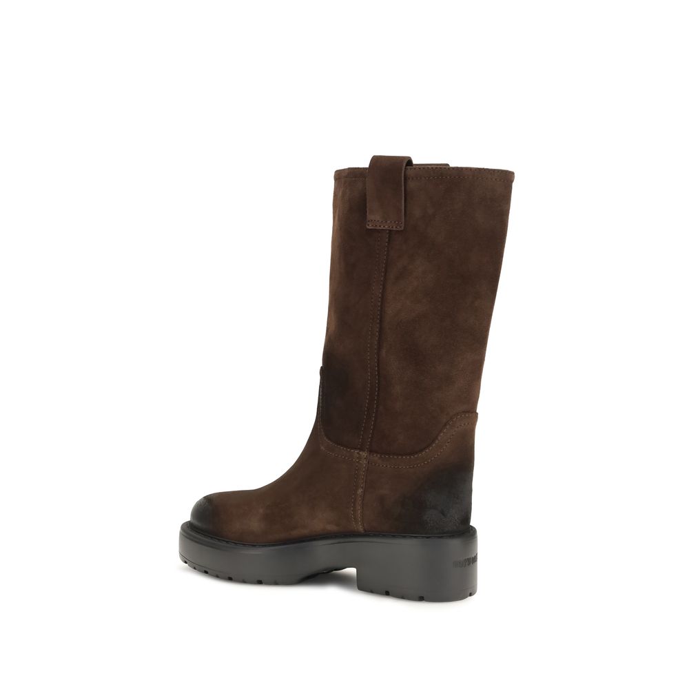 Miu Miu Brown Calf Leather Bos Taurus Ankle Boots