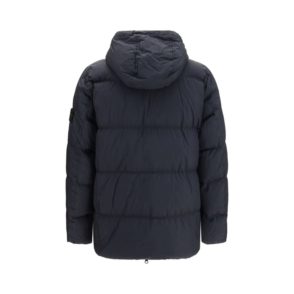 Stone Island Blue Nylon Full-Length Jacket