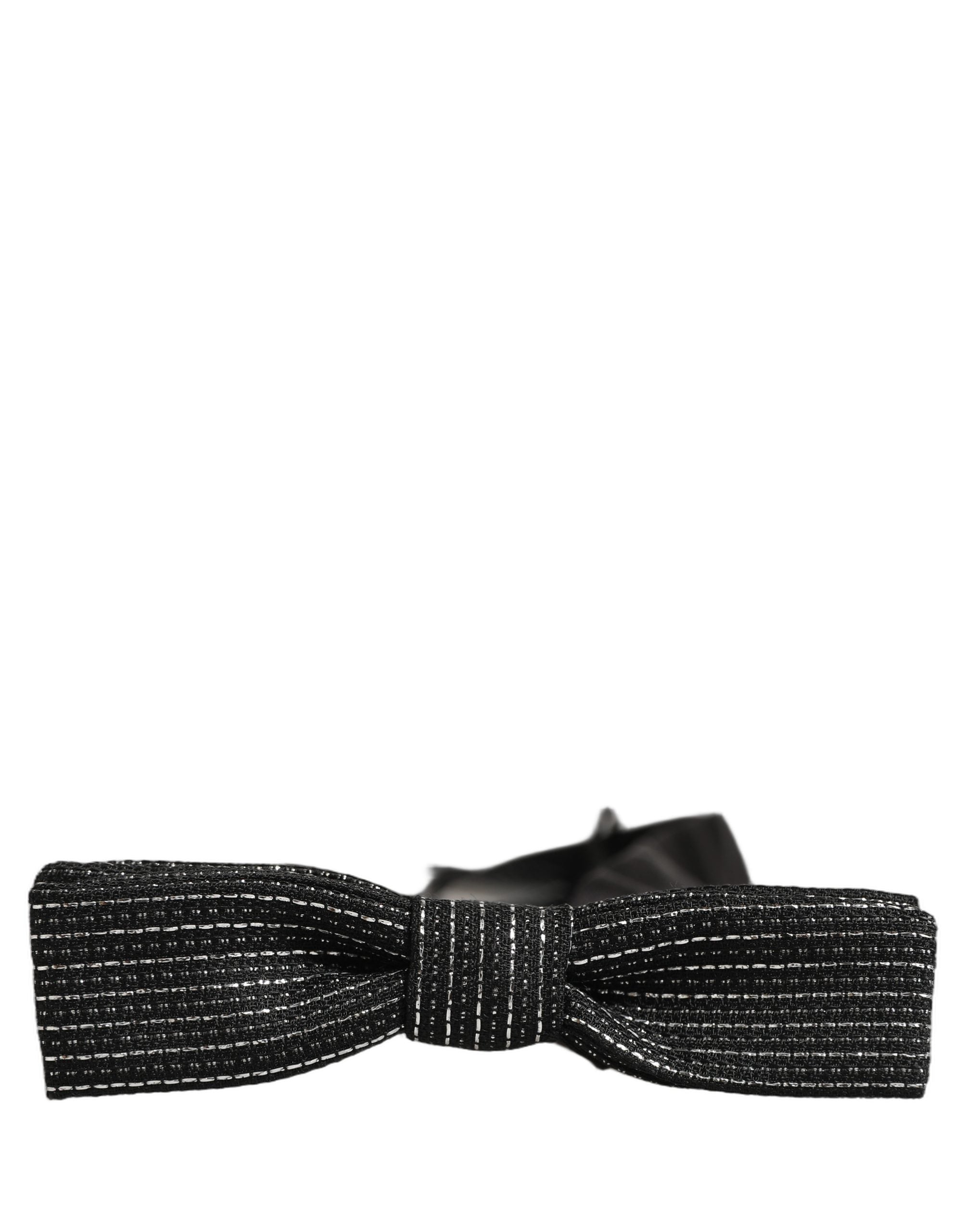 Dolce & Gabbana Men Black Silver Ribbed Adjustable Neck Papillon Bow Tie