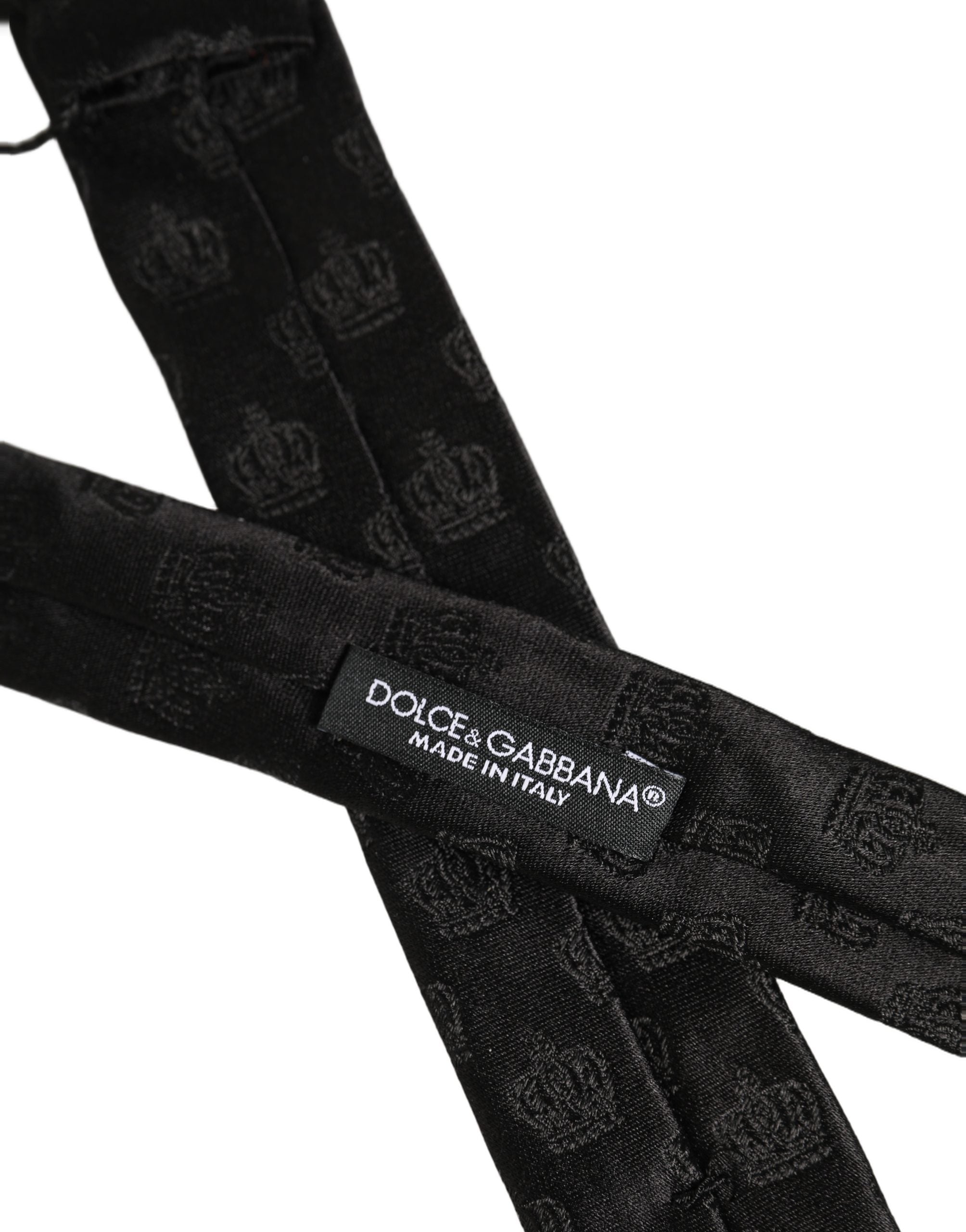 Dolce & Gabbana Men Black Crown Print Silk Adjustable Tied Necktie Tie