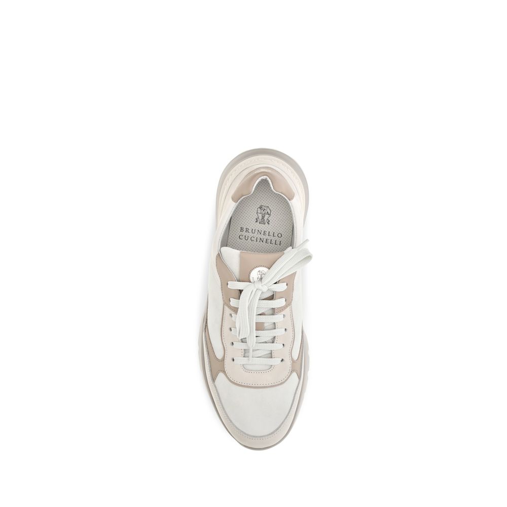 Brunello Cucinelli Beige Calf Leather Bos Taurus Low Top Sneakers