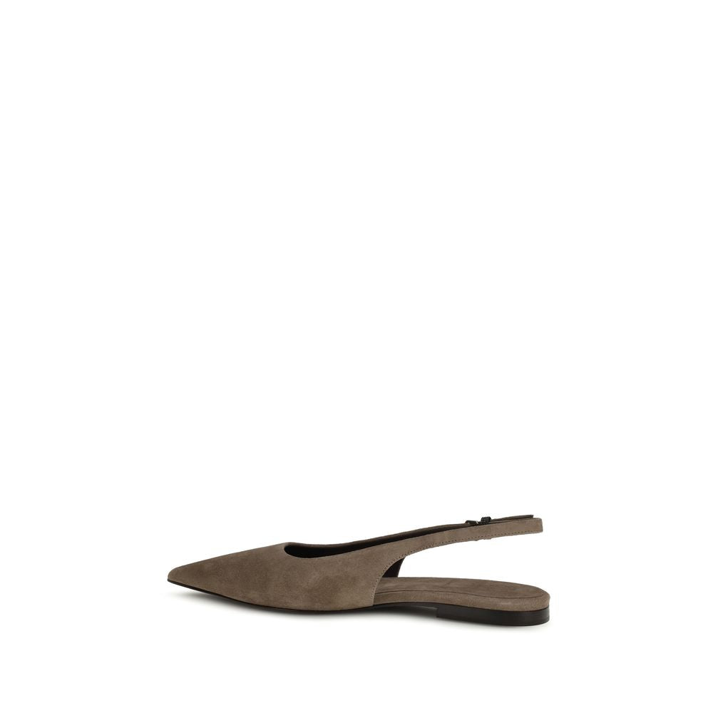 Brunello Cucinelli Brown Calf Leather Bos Taurus Ballet Flats