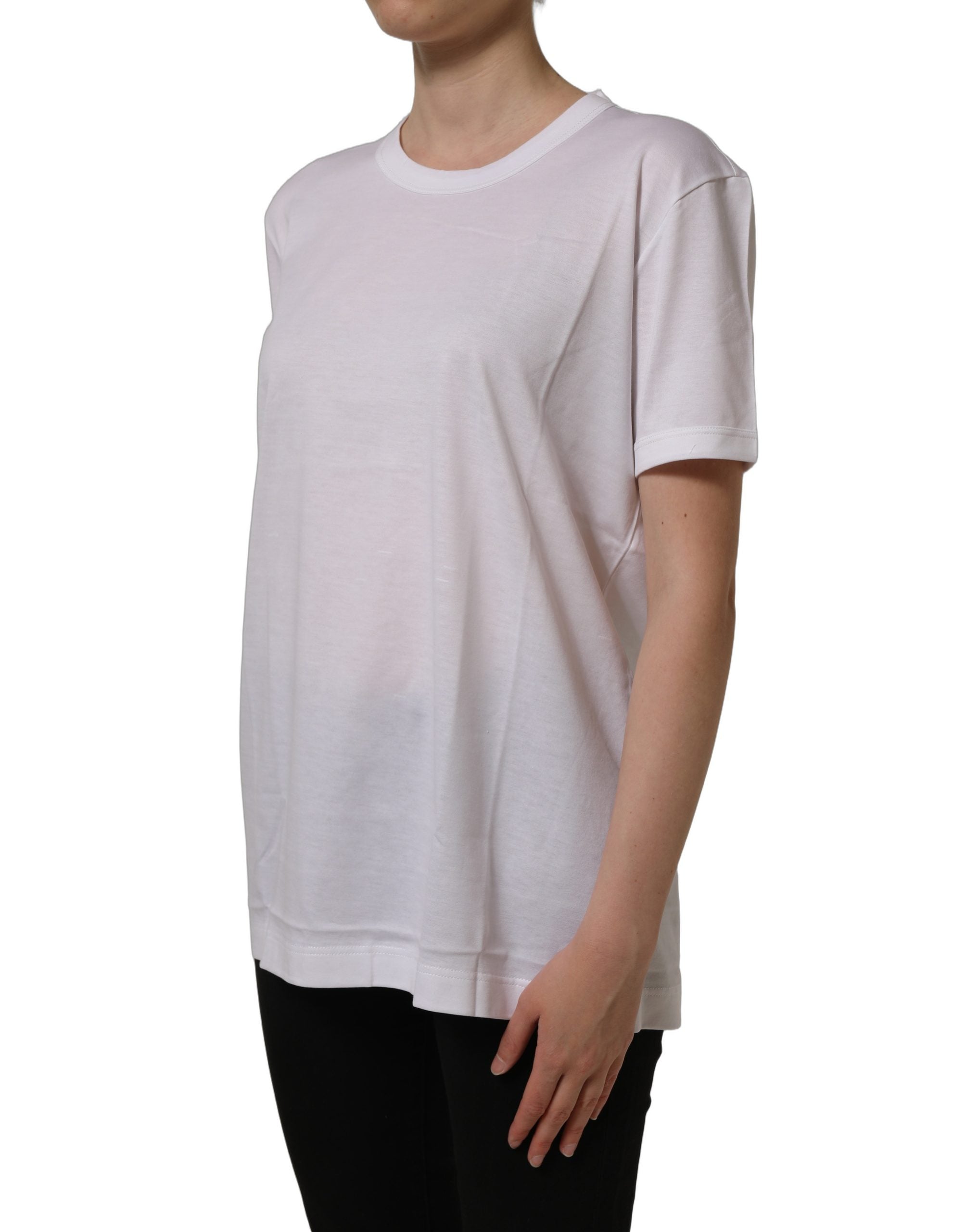 Dolce & Gabbana White Cotton Crew Neck Short Sleeves T-shirt