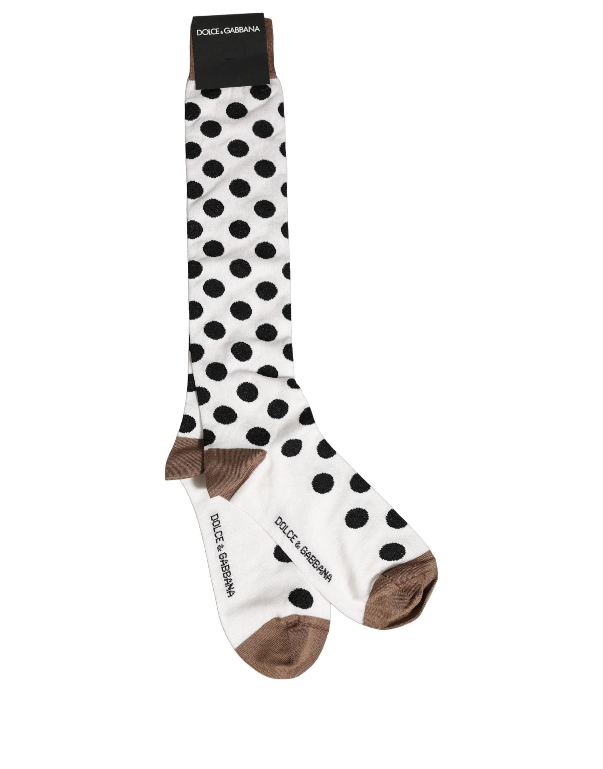 Dolce & Gabbana White Polka Dot Over The Calf Accessory Socks