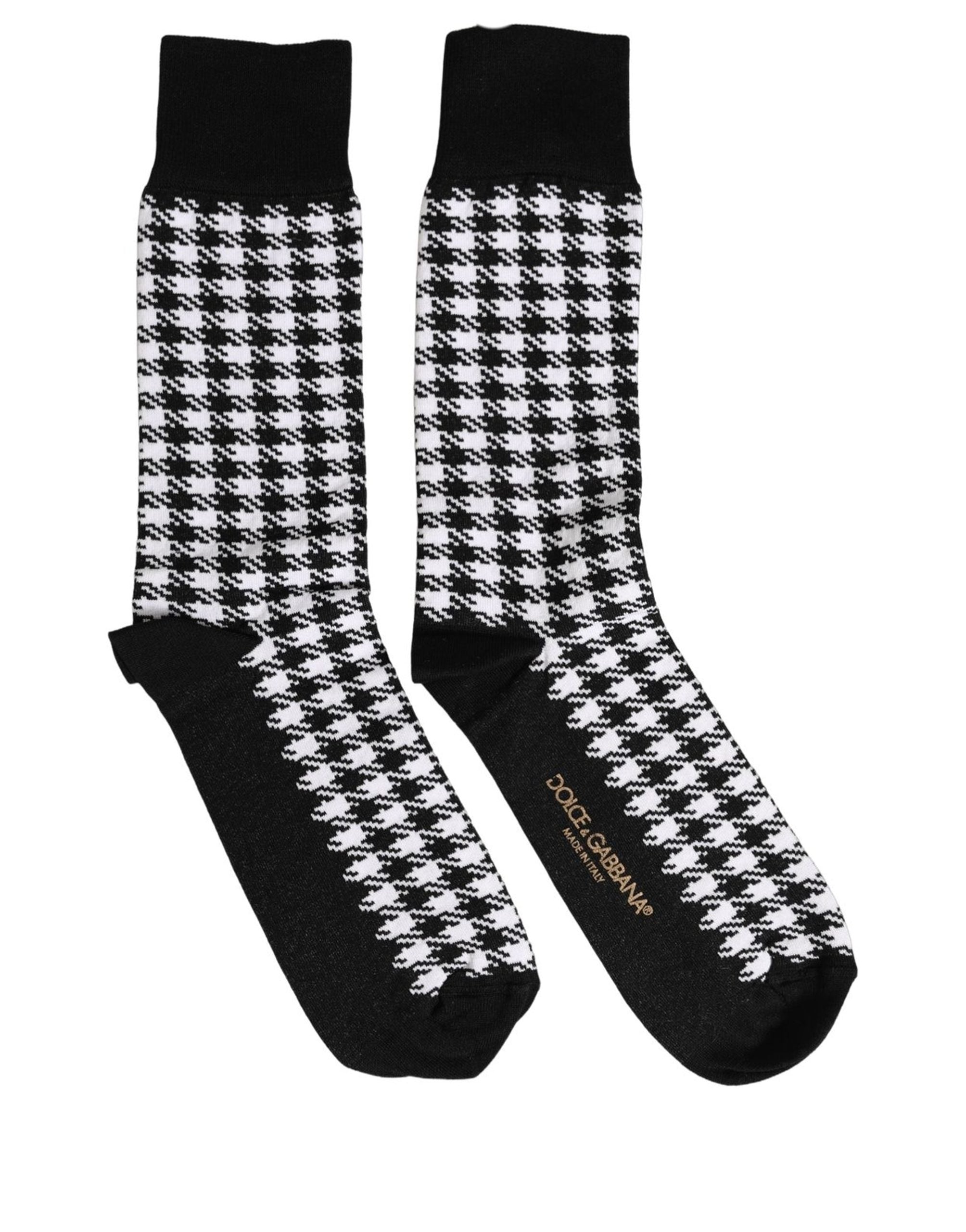 Dolce & Gabbana Black White Houndstooth Mid Calf Accessory Socks