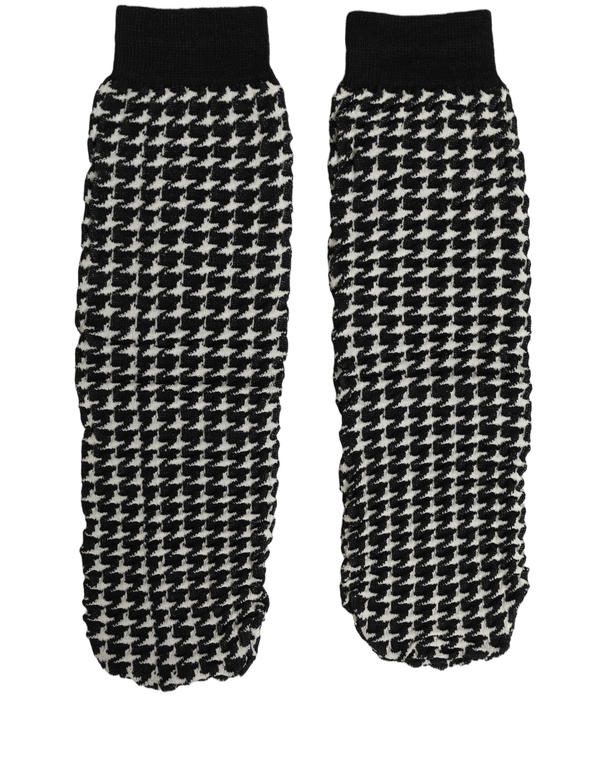 Dolce & Gabbana Black White Houndstooth Ankle Length Socks