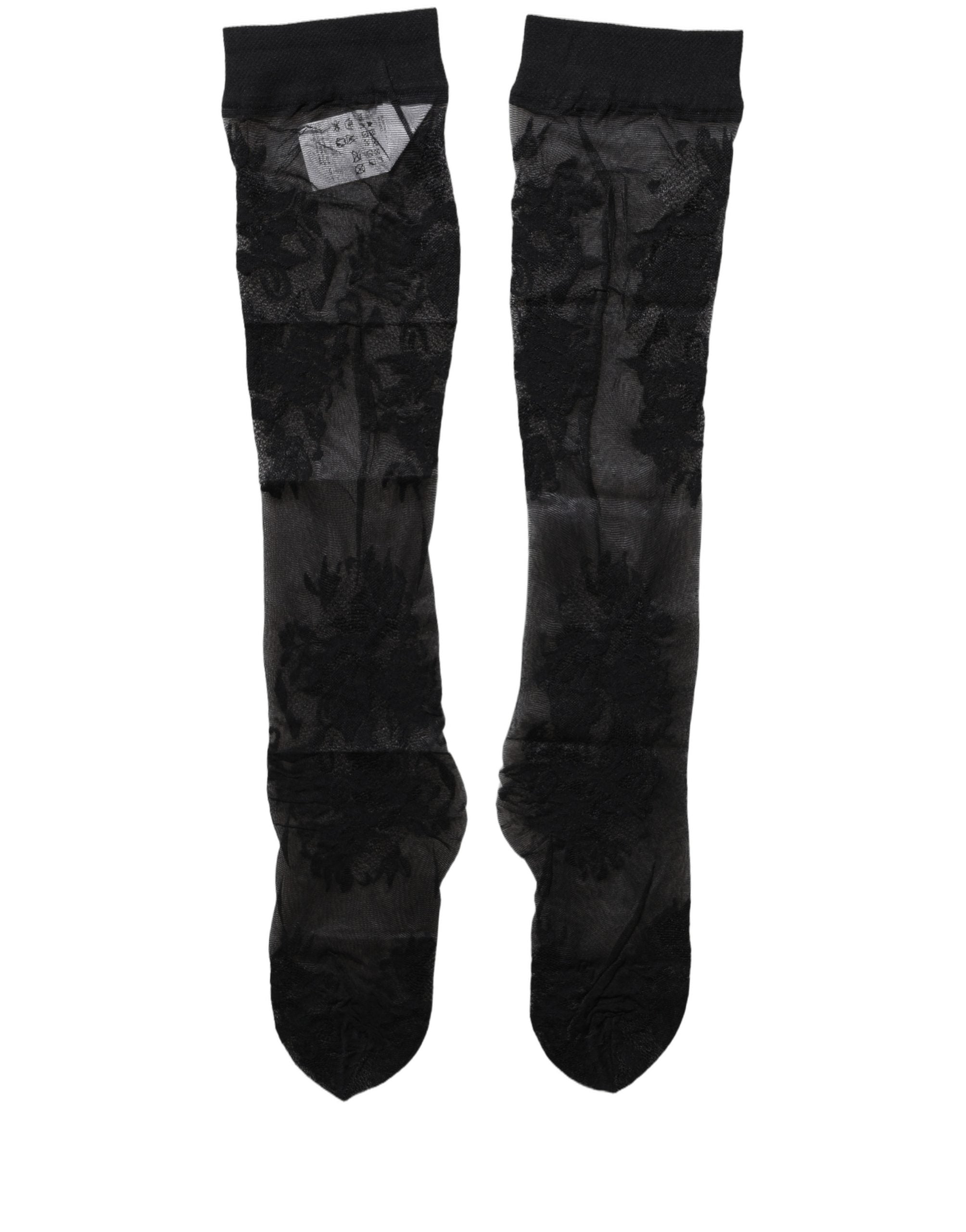 Dolce & Gabbana Black Floral Nylon Stretch Over The Calf Socks