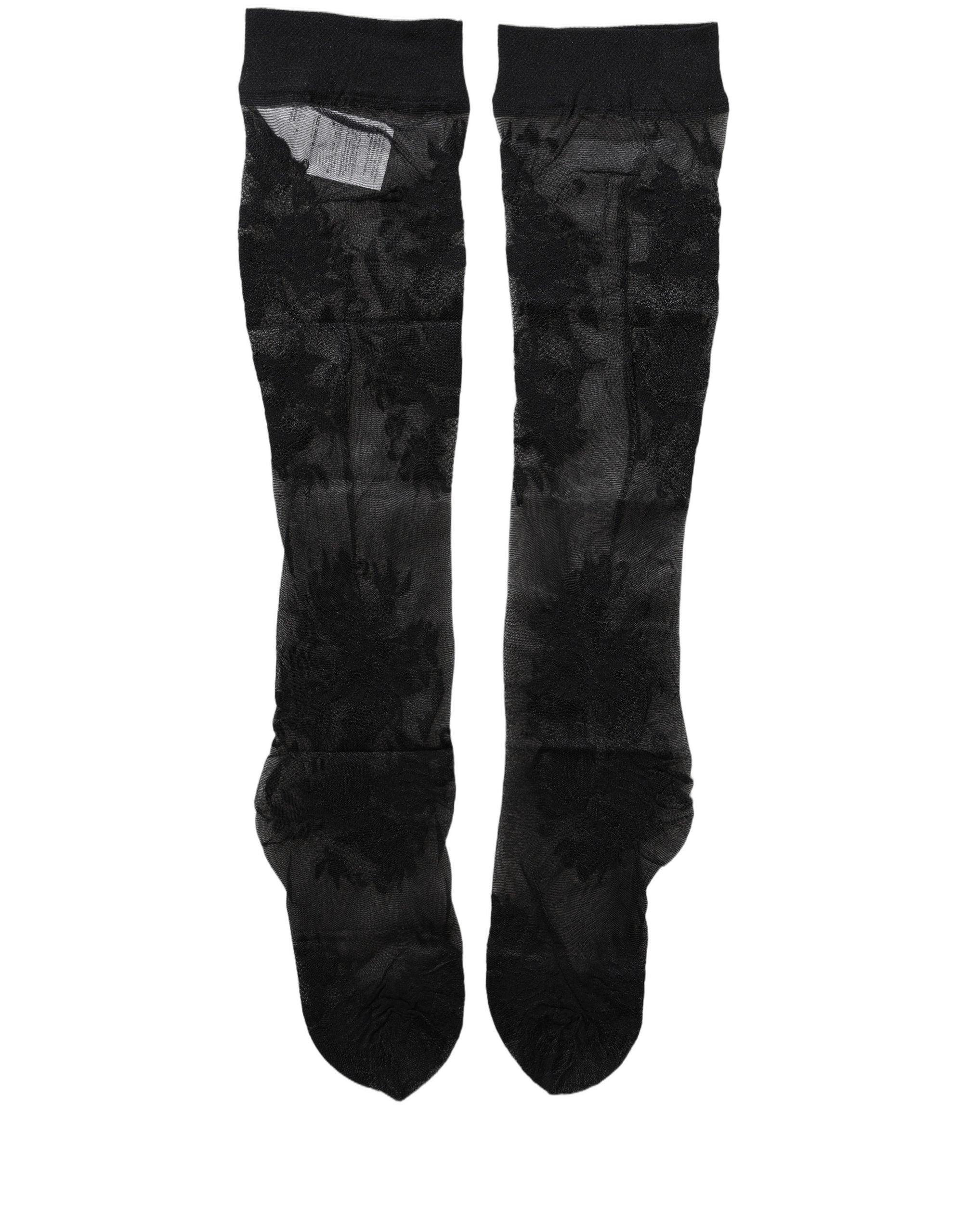 Dolce & Gabbana Black Floral Nylon Stretch Over The Calf Socks