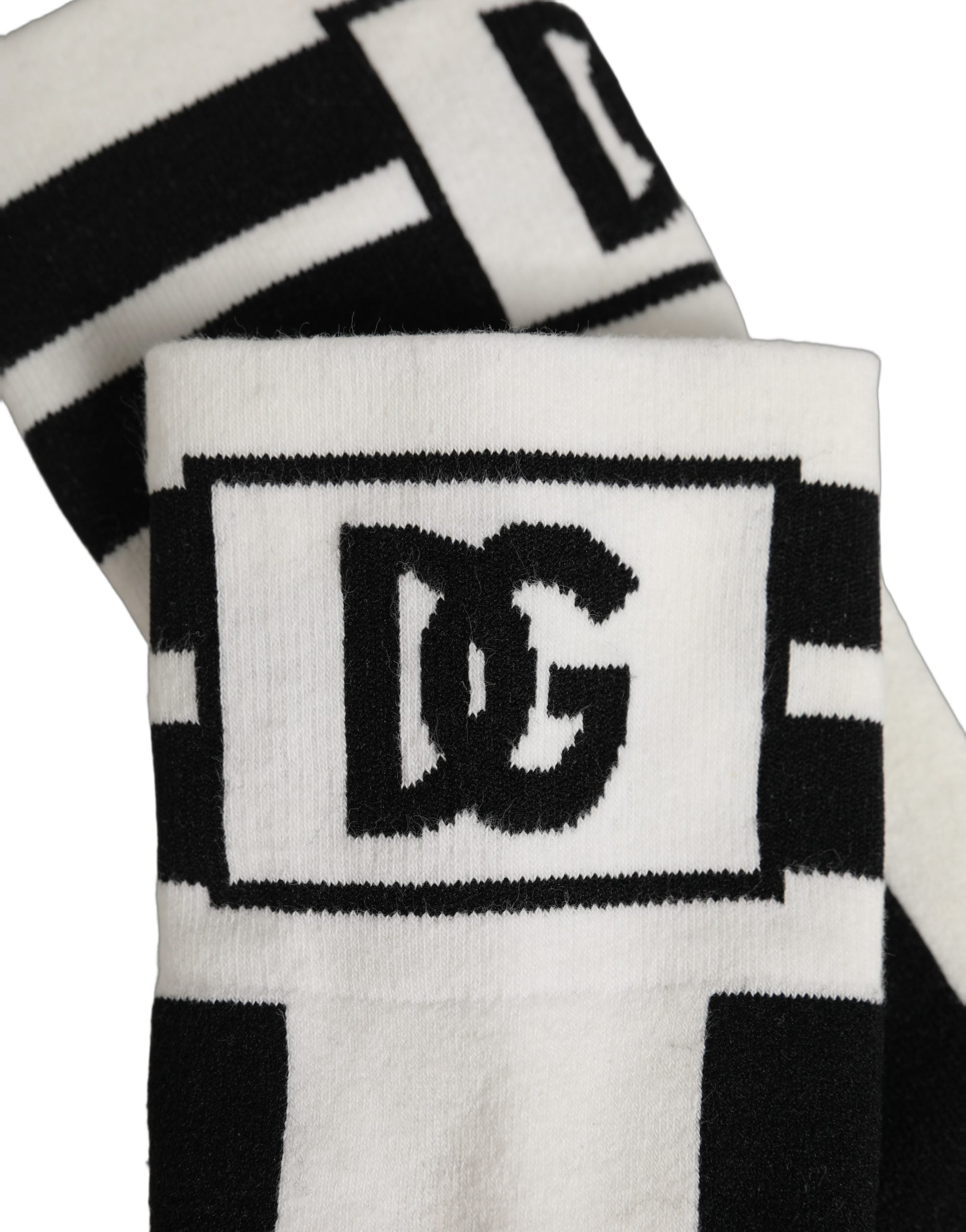 Dolce & Gabbana White Black Cotton Stretch Knee High Socks