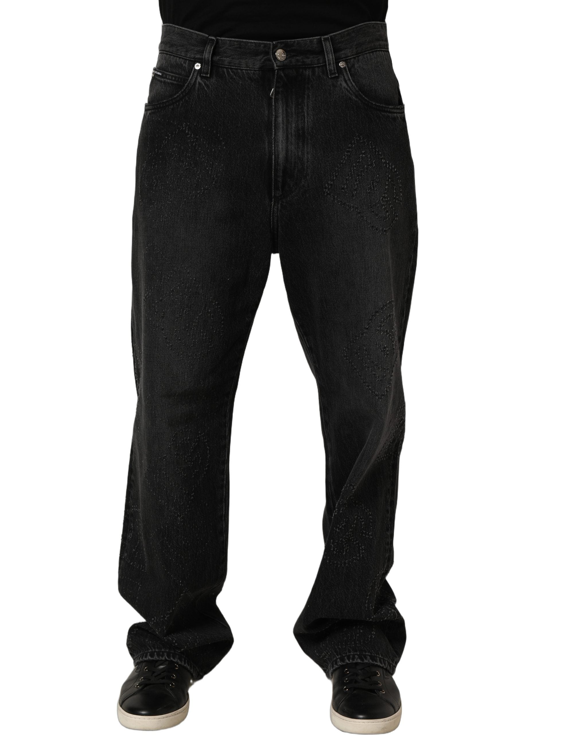 Dolce & Gabbana Dark Gray Cotton WideLeg Oversize Denim Jeans