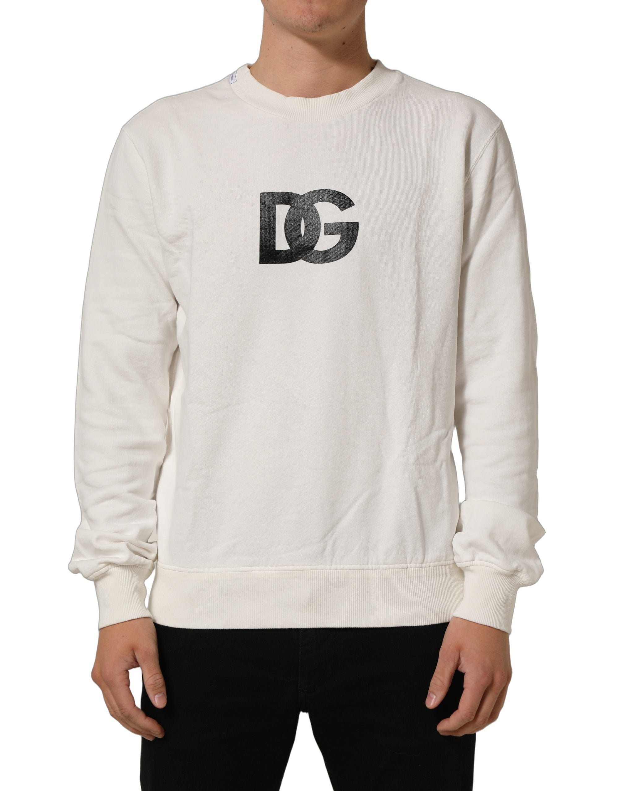 Dolce & Gabbana White Cotton Crew Neck Men Sweatshirt Sweater