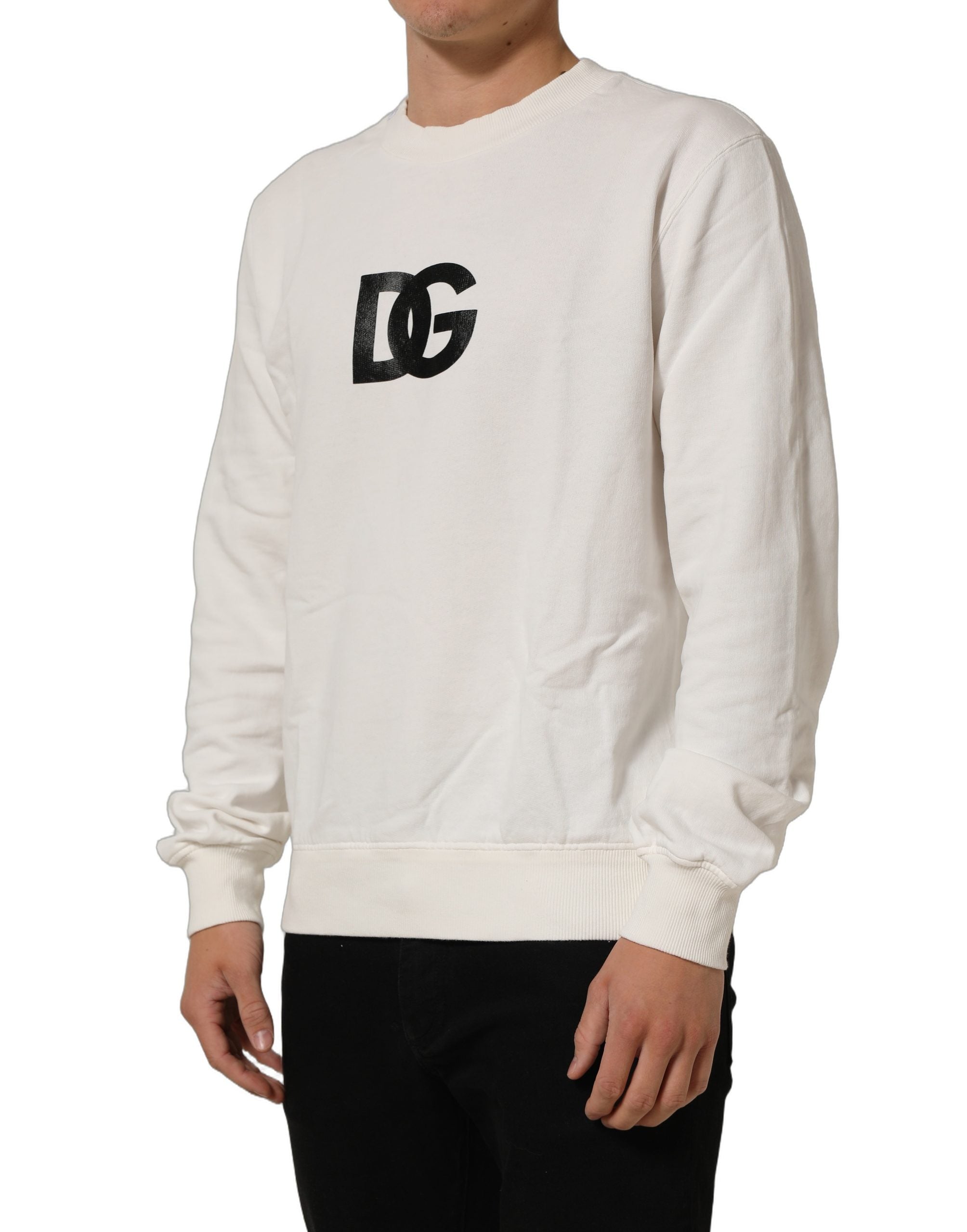 Dolce & Gabbana White Cotton Crew Neck Men Sweatshirt Sweater