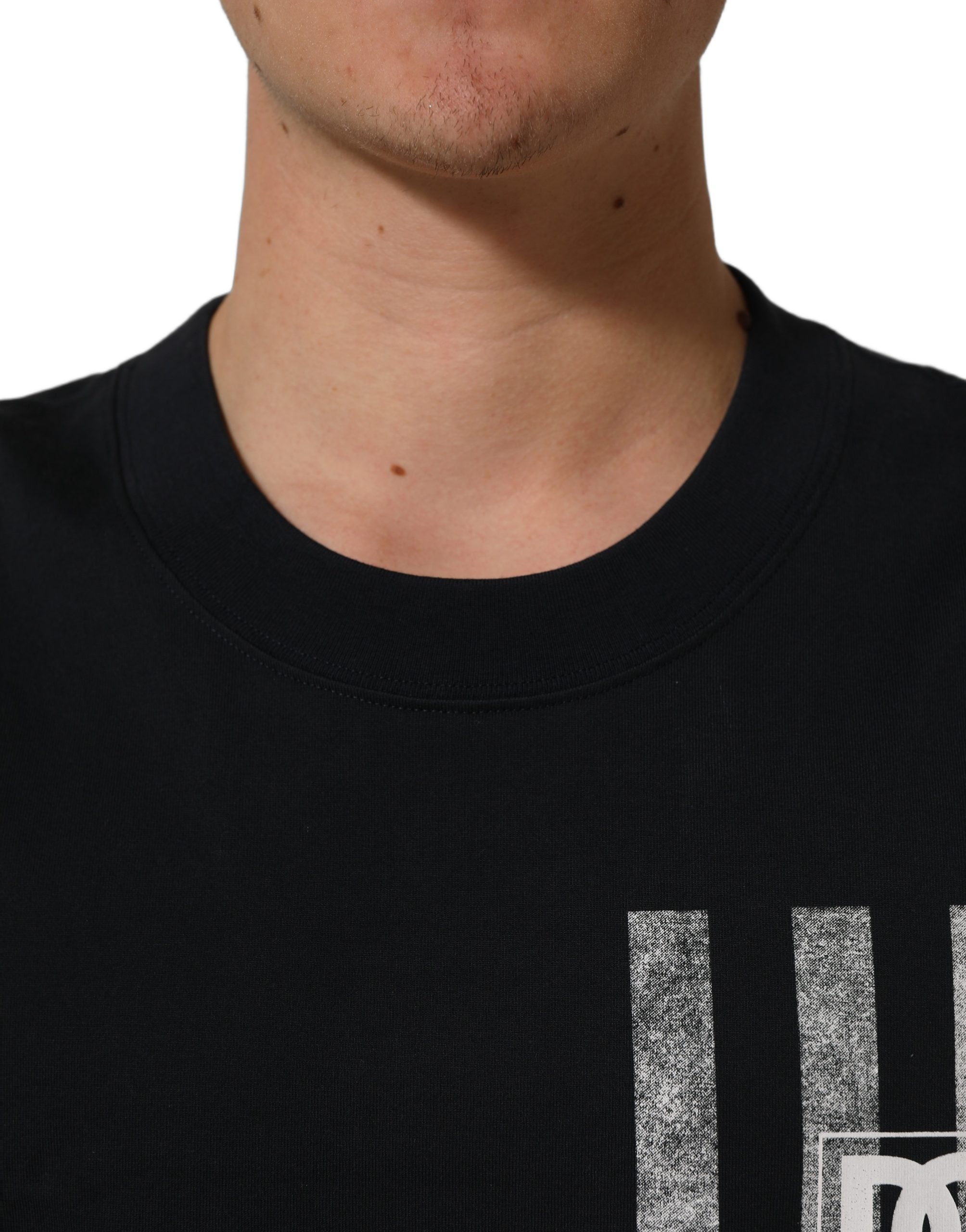 Dolce & Gabbana Blue Striped Print Cotton Crew Neck T-shirt