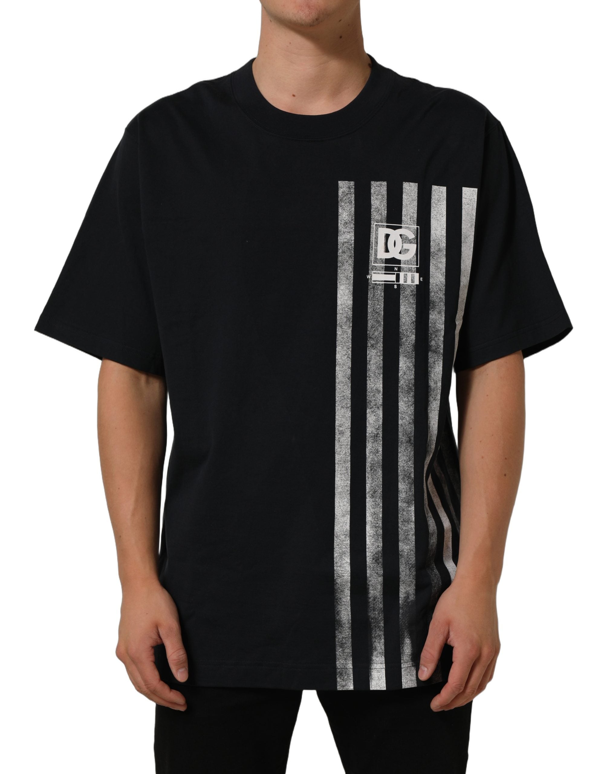 Dolce & Gabbana Blue Striped Print Cotton Crew Neck T-shirt