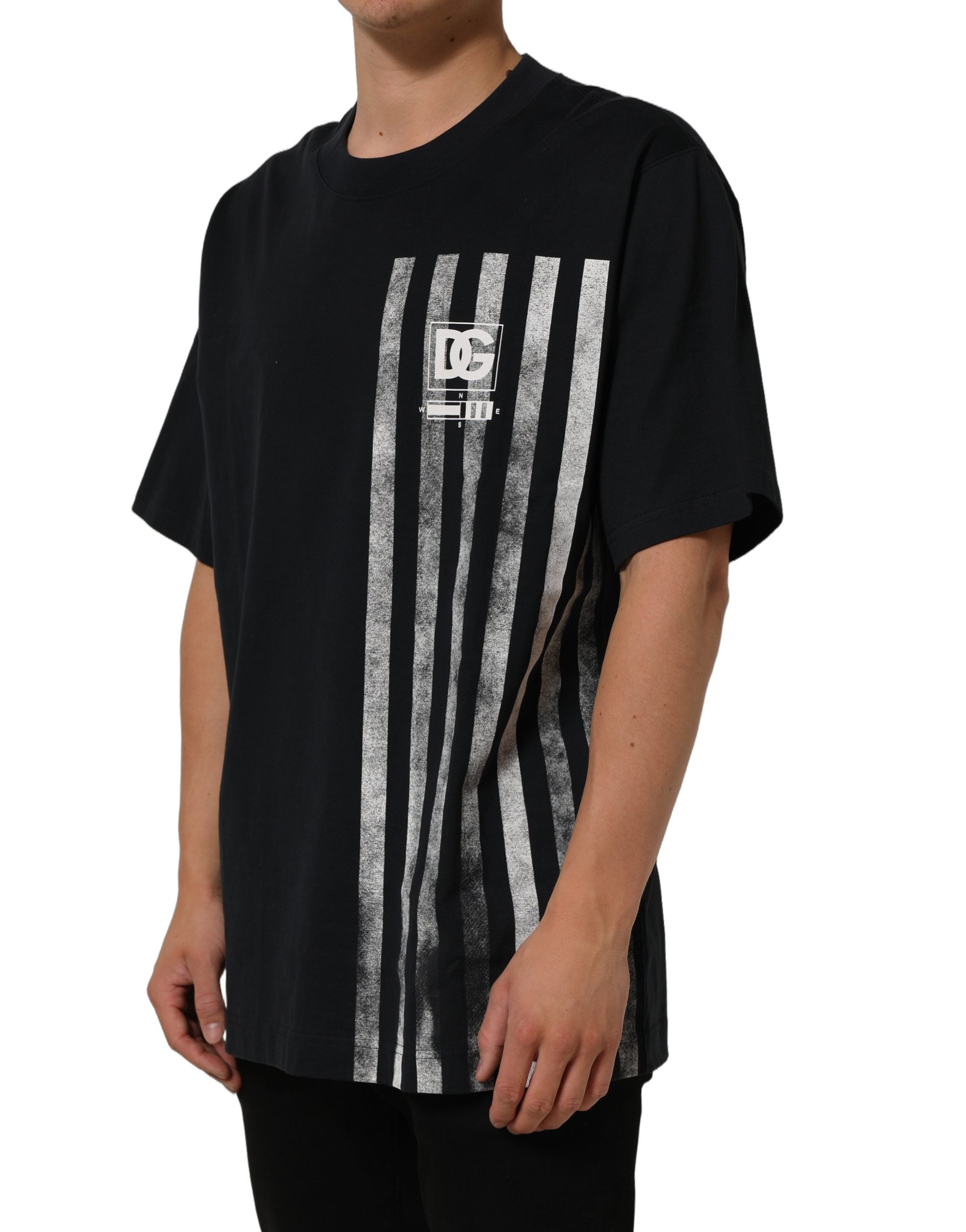 Dolce & Gabbana Blue Striped Print Cotton Crew Neck T-shirt