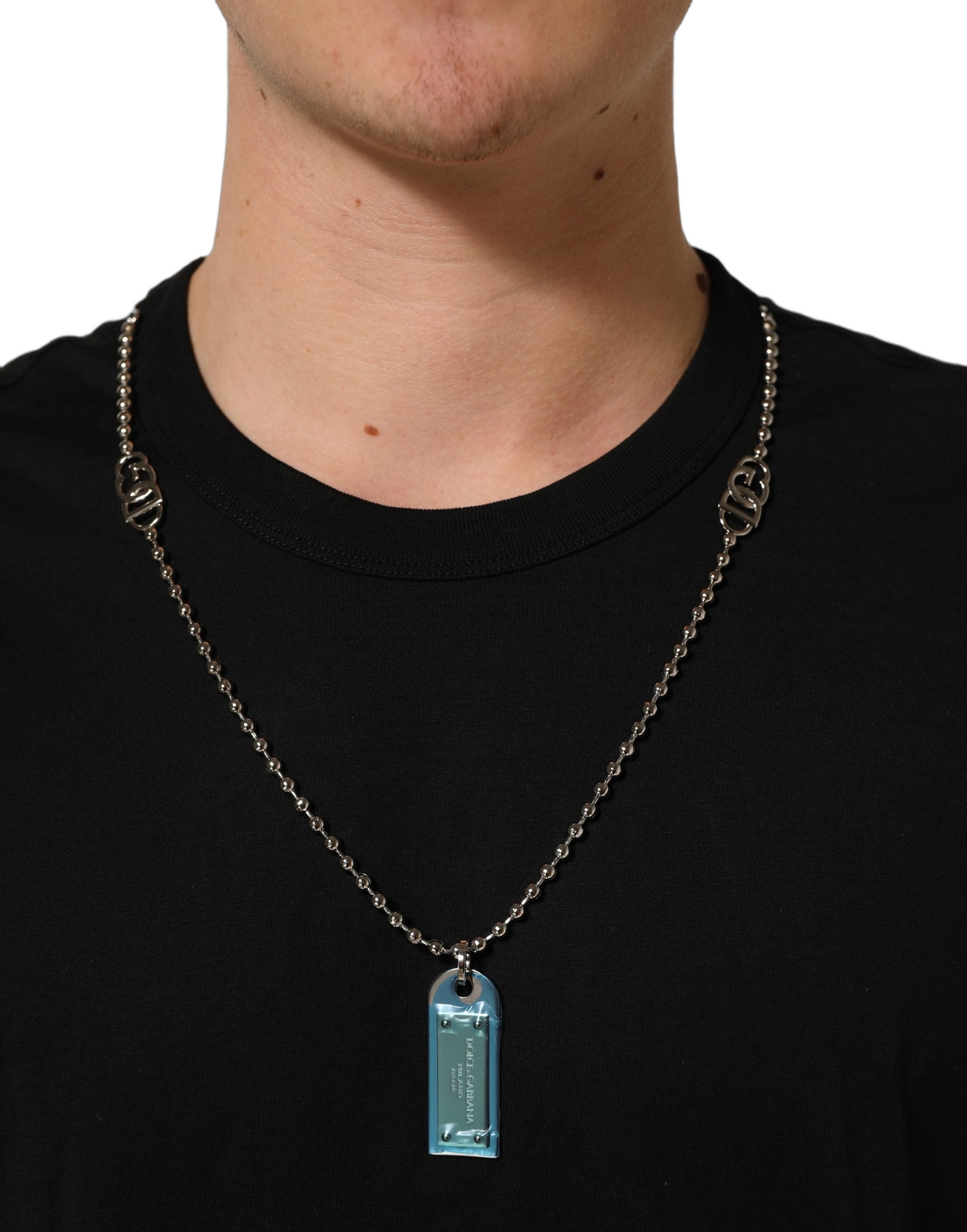 Dolce & Gabbana Black Dog Tag Short Sleeve CrewNeck T-shirt