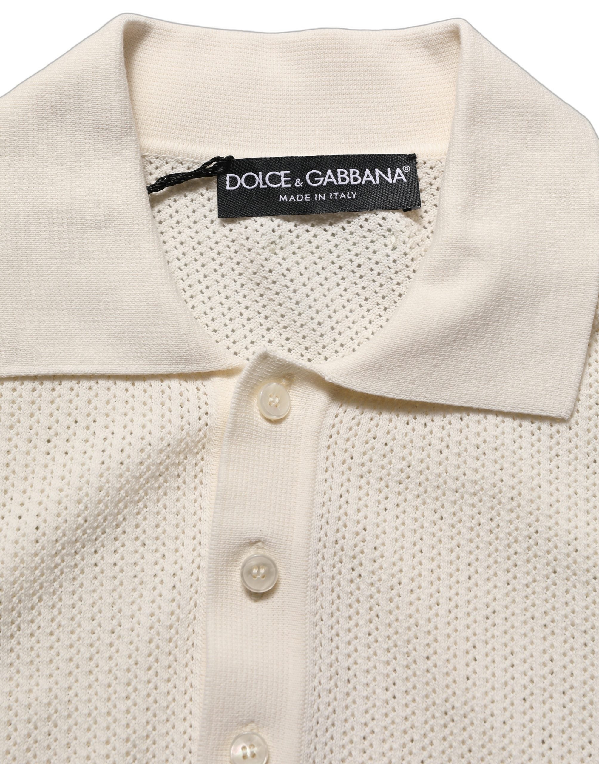 Dolce & Gabbana Off White Cotton Collared Men Polo T-shirt