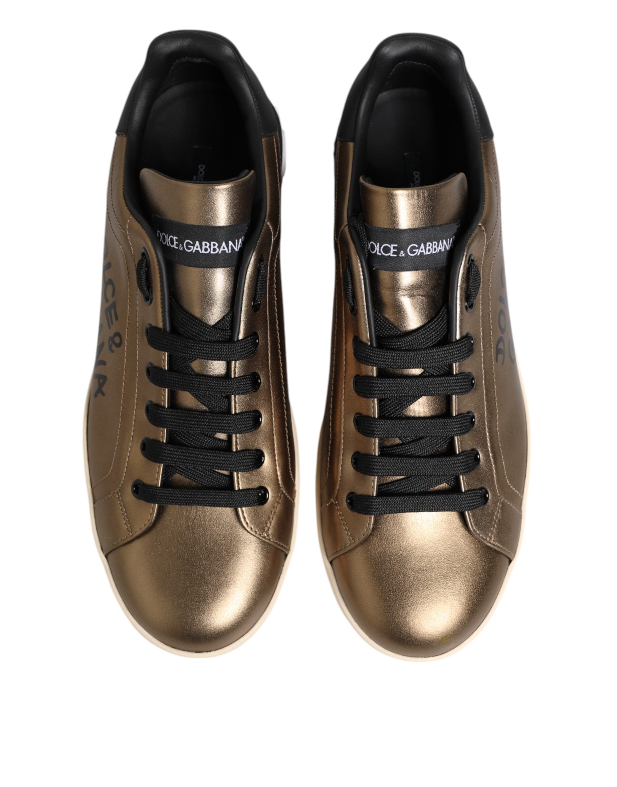 Dolce & Gabbana Gold Portofino Calf Leather Sneakers Shoes