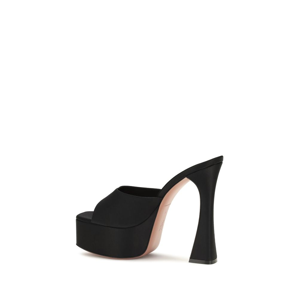Amina Muaddi Black Calf Leather Bos Taurus Platform Sandals