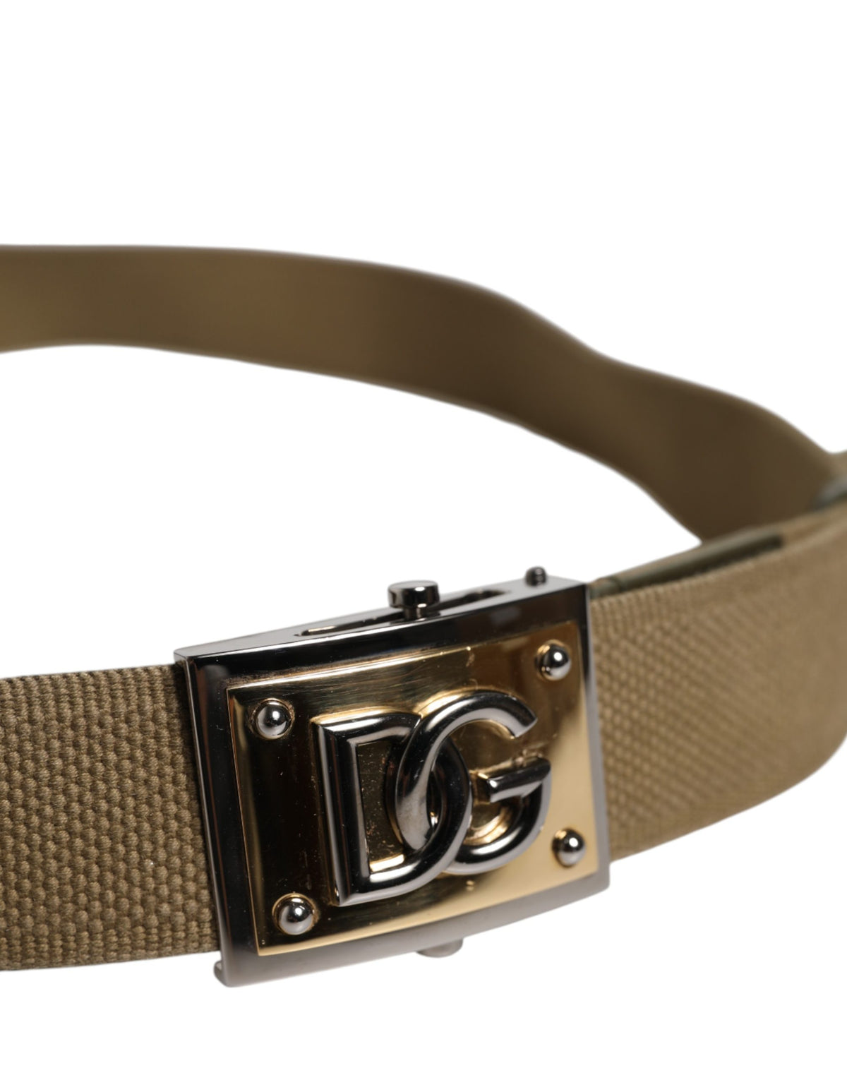 Dolce & Gabbana Men Military Green DG Logo Plaque Buckle Belt