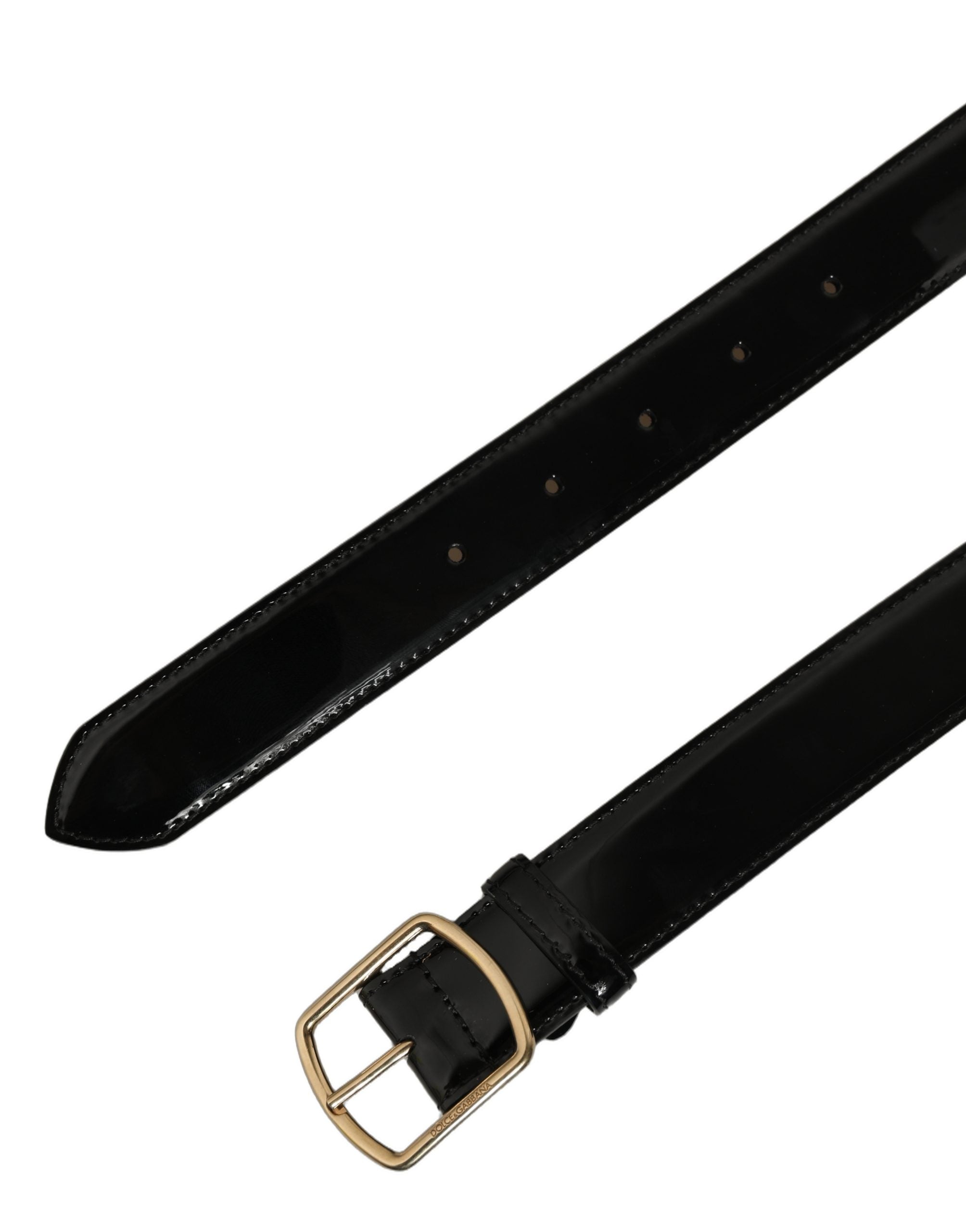 Dolce & Gabbana Black Patent Leather Gold Metal Buckle Belt