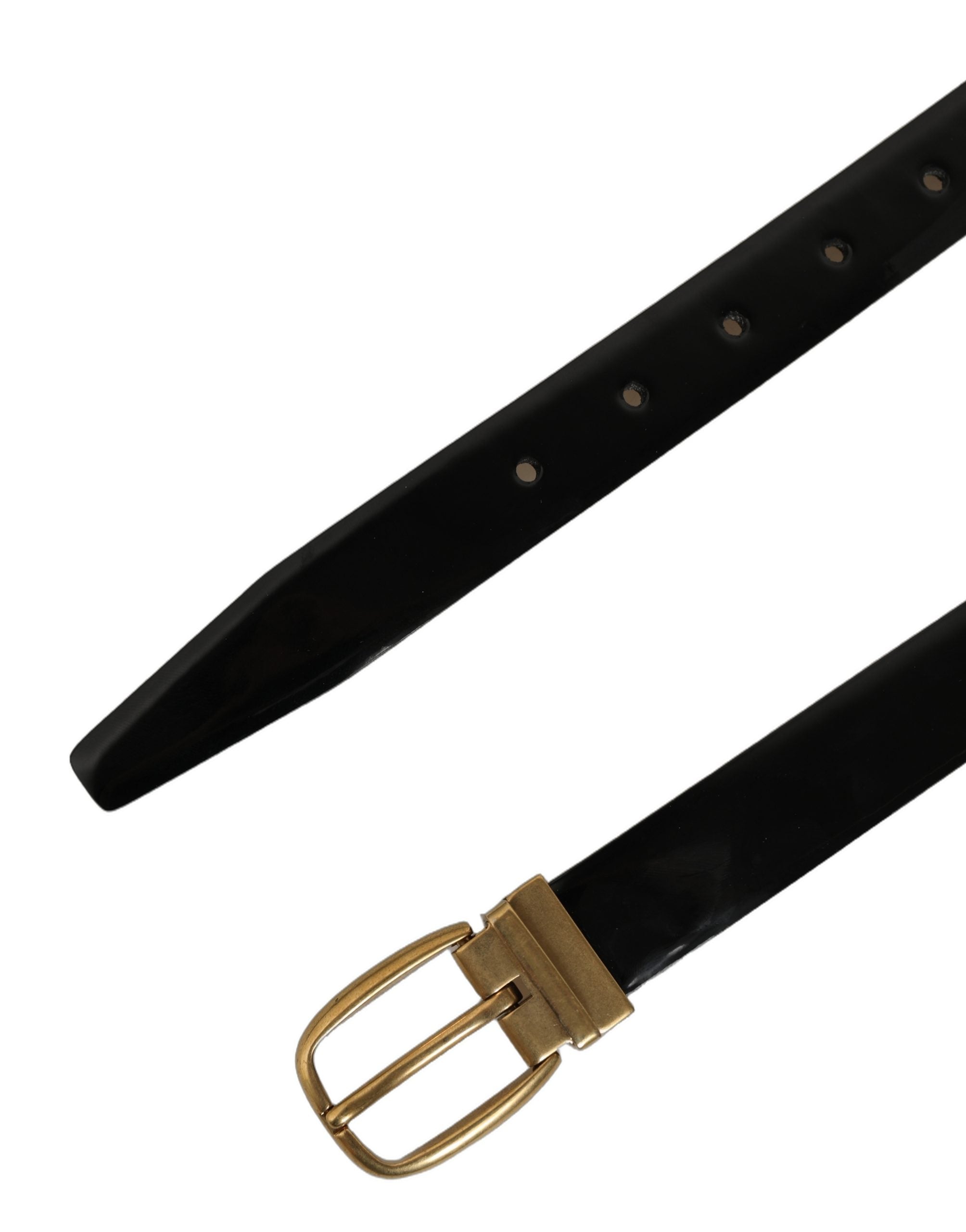 Dolce & Gabbana Black Classic Leather Gold Tone Buckle Belt