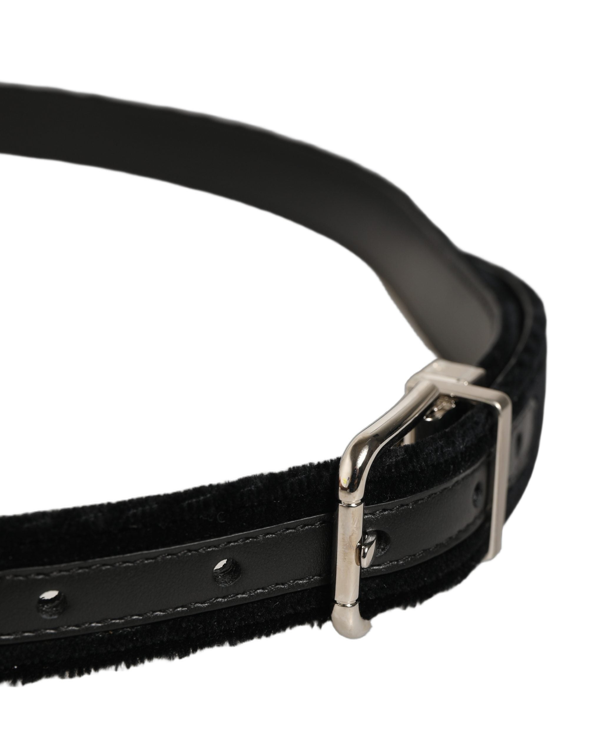 Dolce & Gabbana Black Velvet Silver Tone Metal Buckle Belt