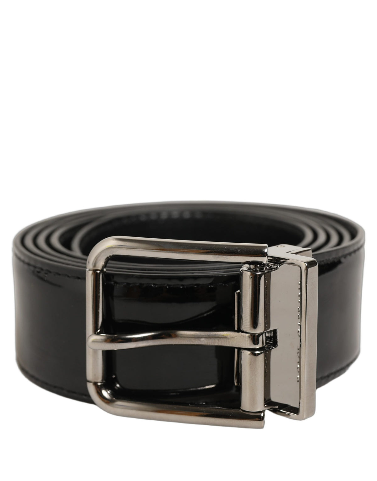 Dolce & Gabbana Black Patent Leather Silver Metal Buckle Belt