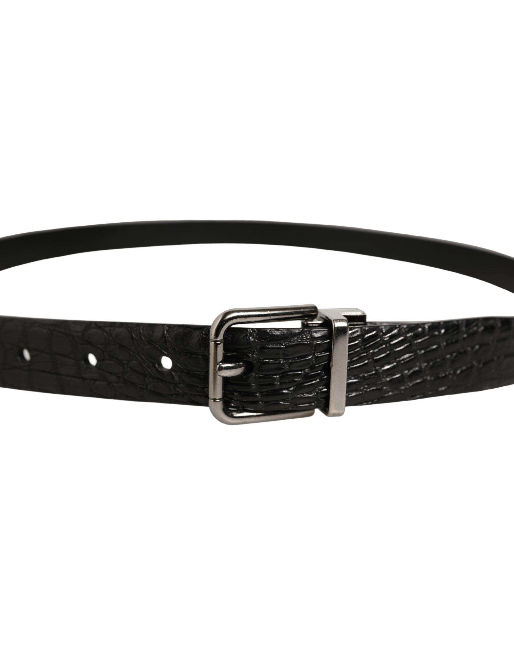 Dolce & Gabbana Black Leather Silver Metal Buckle Men Belt