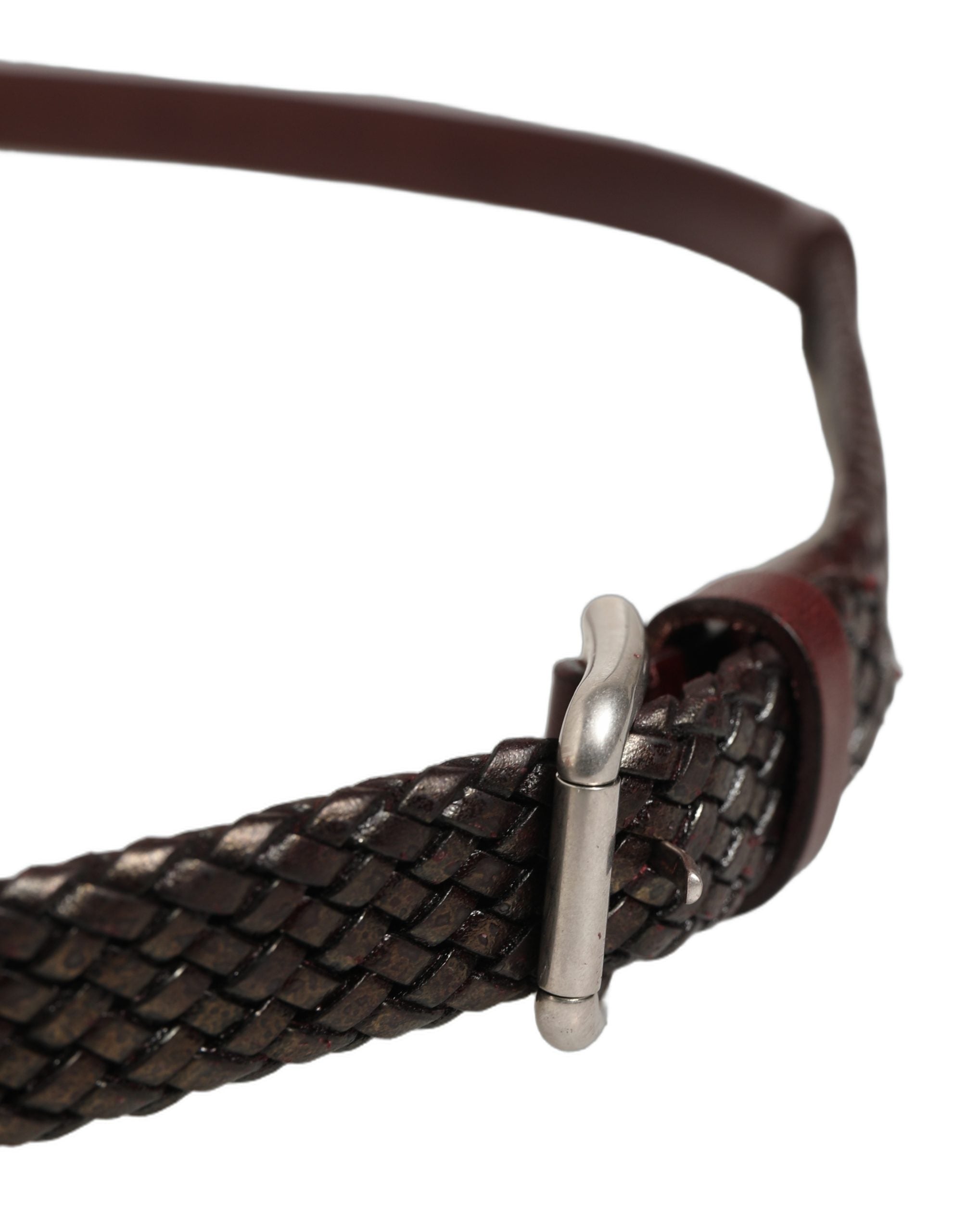 Dolce & Gabbana Dark Brown Woven Leather Metal Buckle Belt
