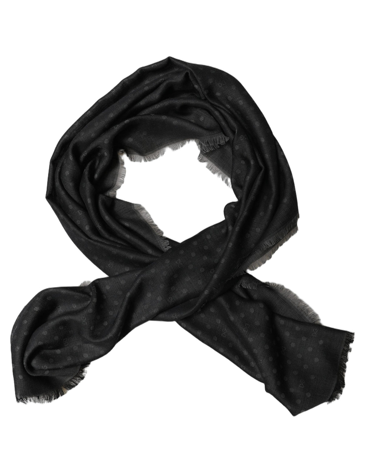 Dolce & Gabbana Men Black Viscose Polka Dot Fringe Shawl Lace Stole