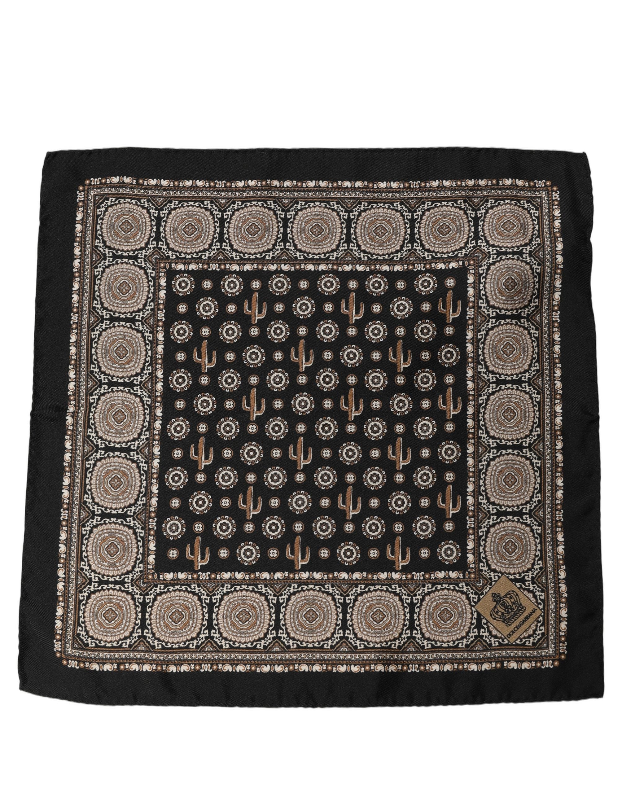 Dolce & Gabbana Black Cactus Silk Pocket Square Foulard Scarf