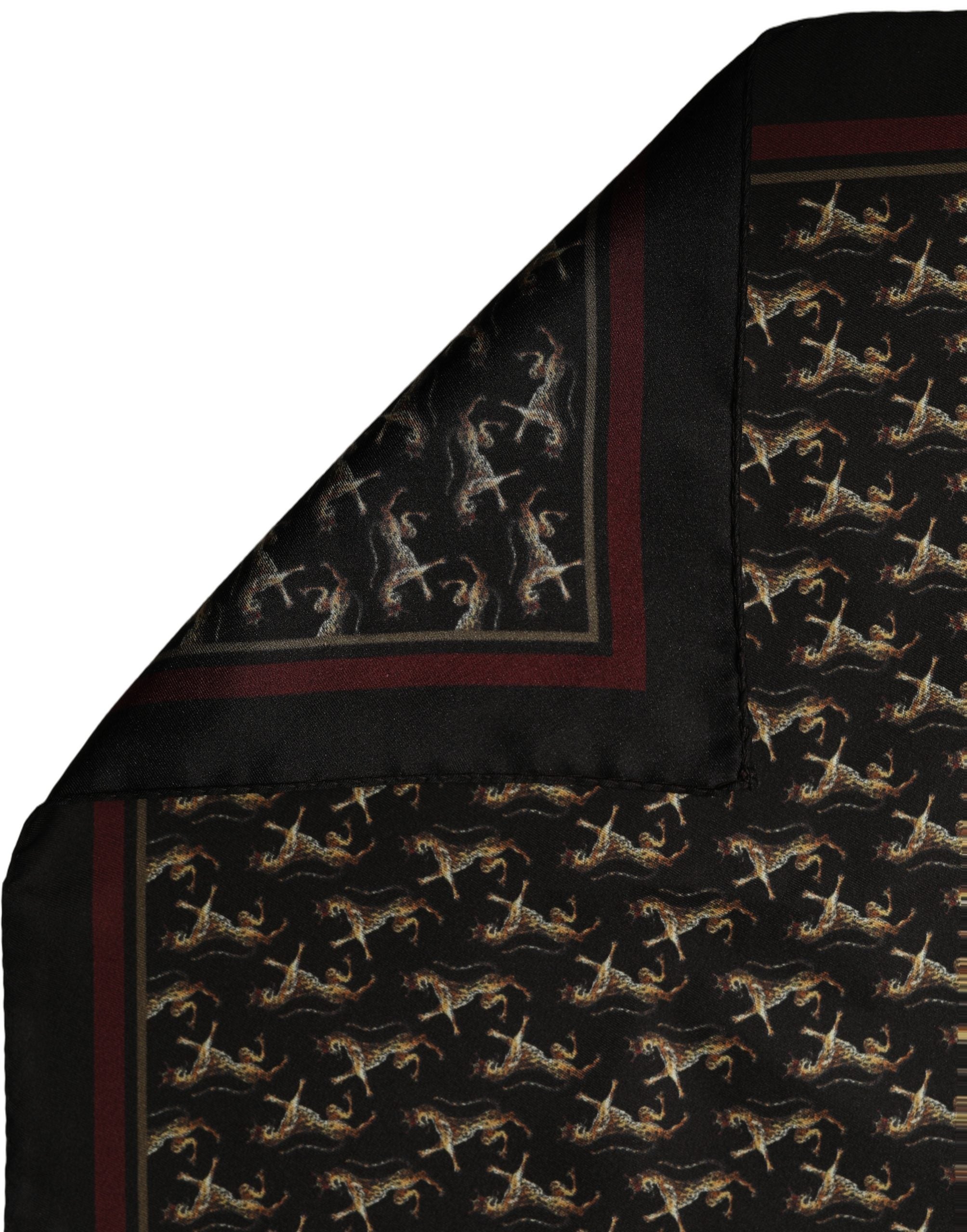 Dolce & Gabbana Black Horse Silk Pocket Square Foulard Scarf