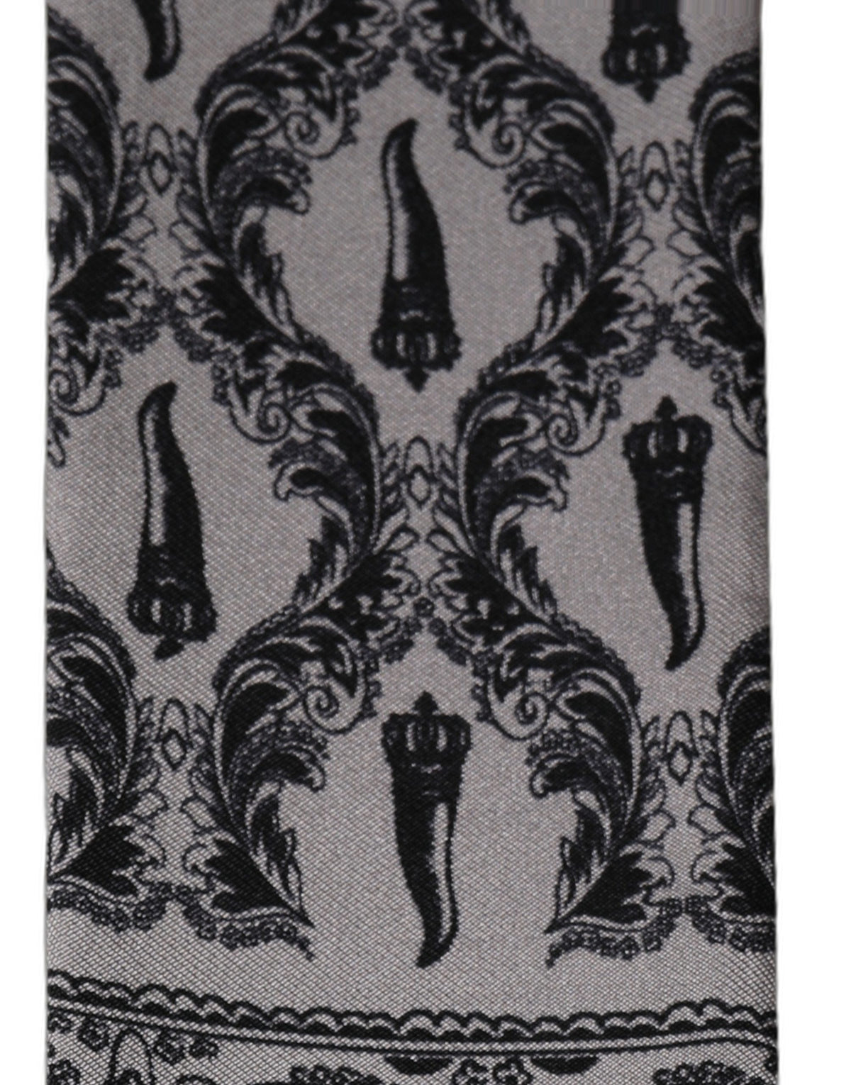 Dolce & Gabbana Gray Baroque Silk Fringed Skinny Foulard Scarf