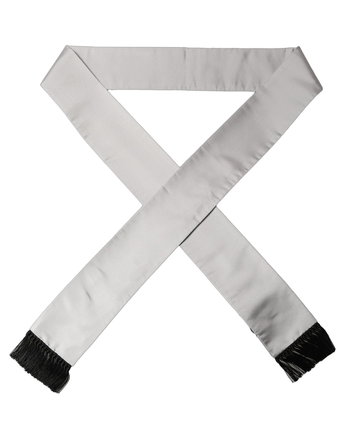 Dolce & Gabbana Light Gray Satin Silk Fringed Lace Stole Scarf