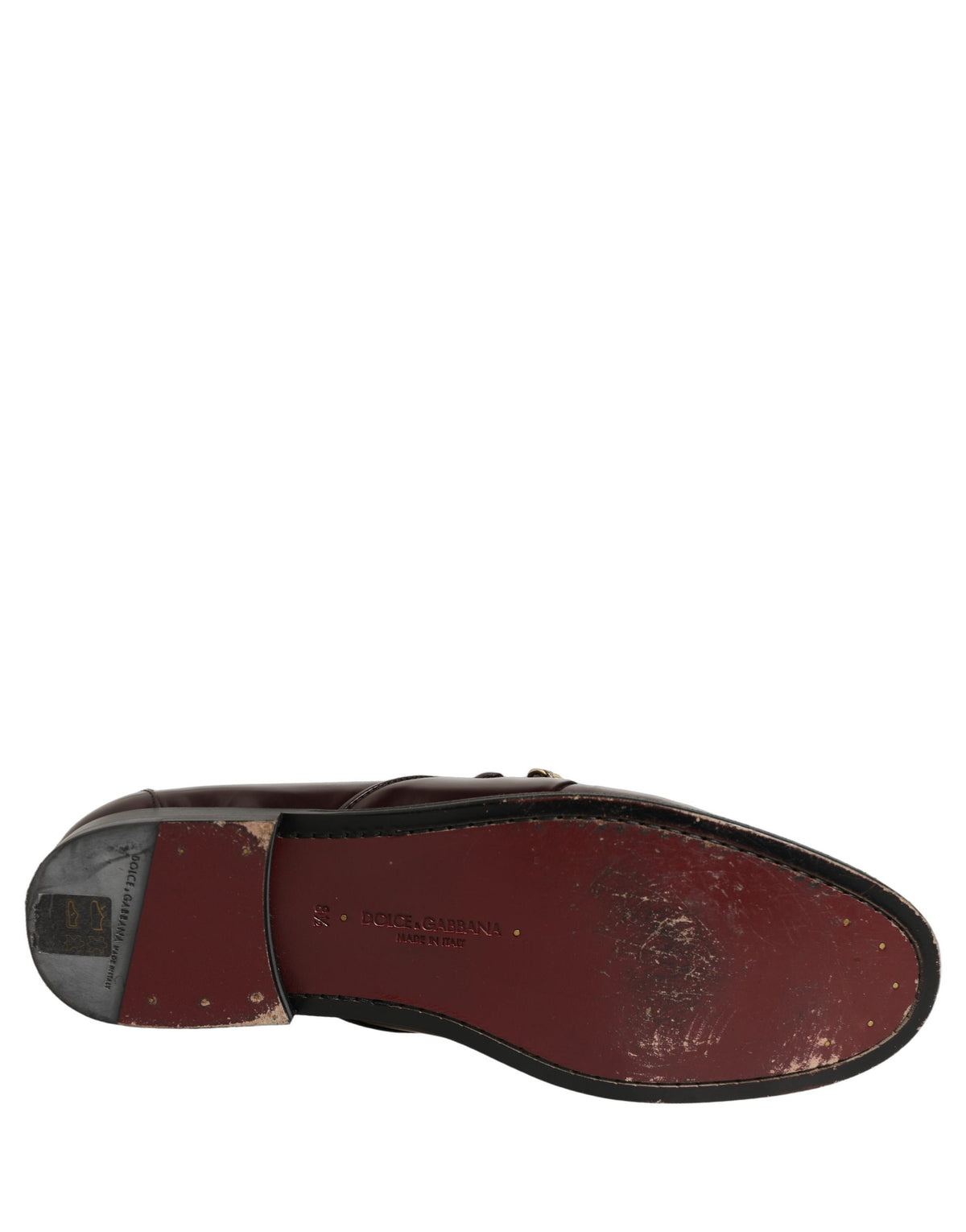Dolce & Gabbana Maroon DG Chain Calfskin Leather Loafers Shoes