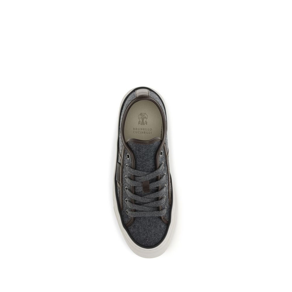 Brunello Cucinelli Gray Suede Leather Low Top Sneakers