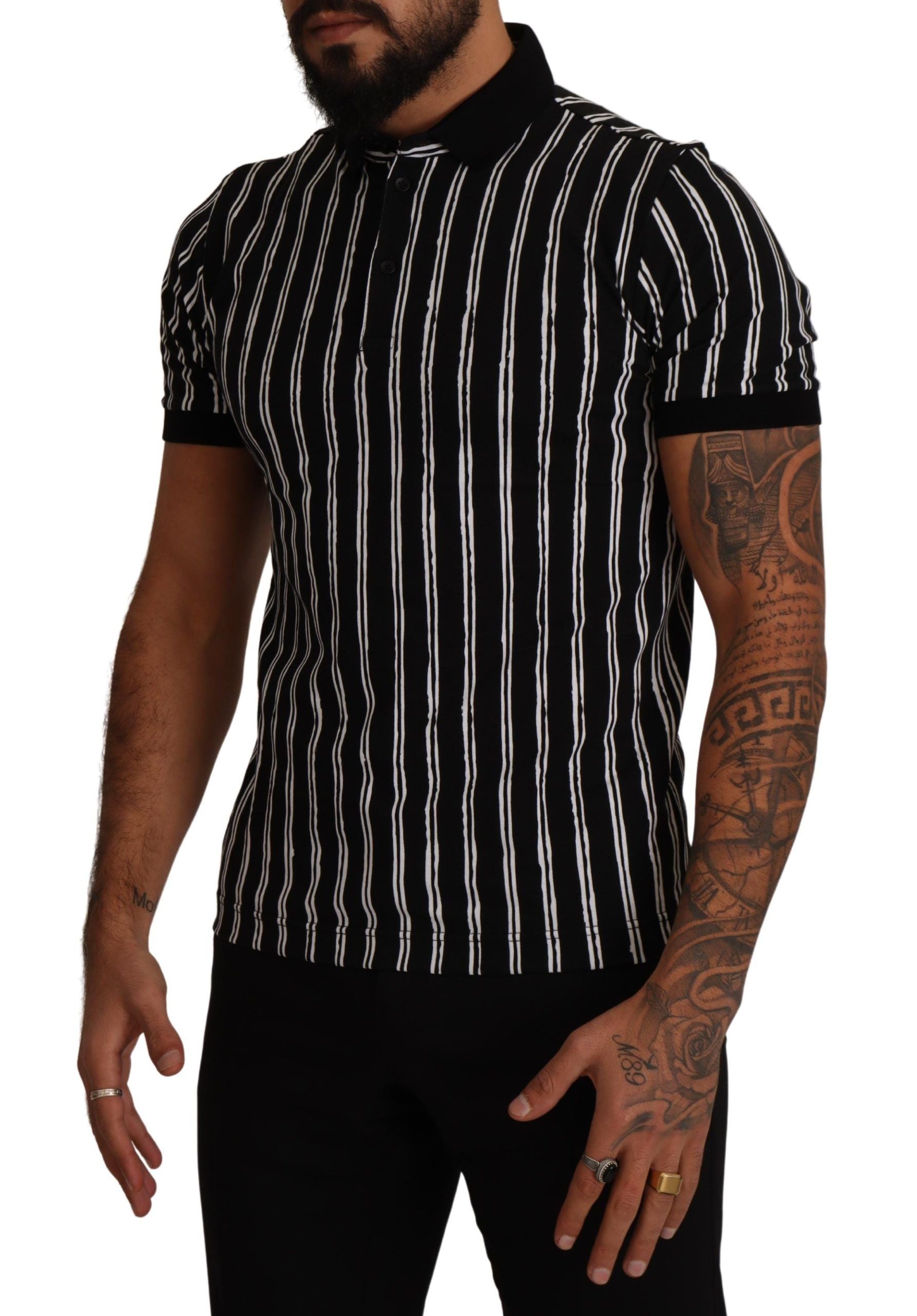 Dolce & Gabbana Black White Striped Polo Short Sleeve T-shirt