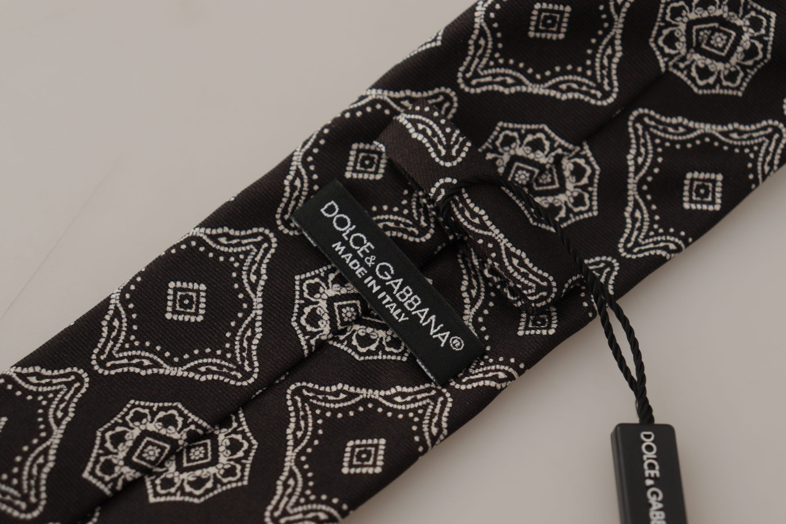 Dolce & Gabbana Black White Square Geometric Print Adjustable Accessory Tie