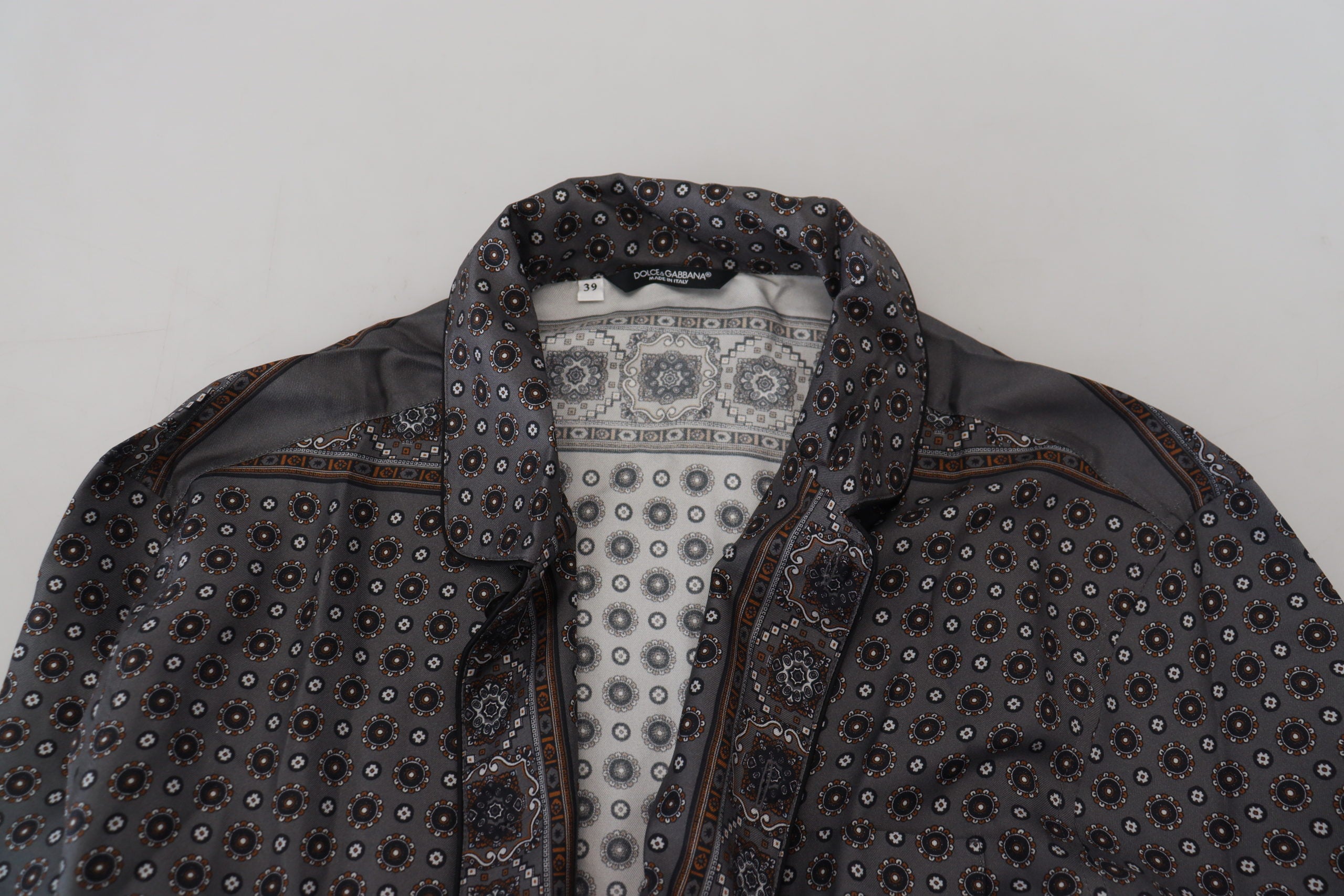 Dolce & Gabbana Gray Baroque Silk Satin Casual Shirt