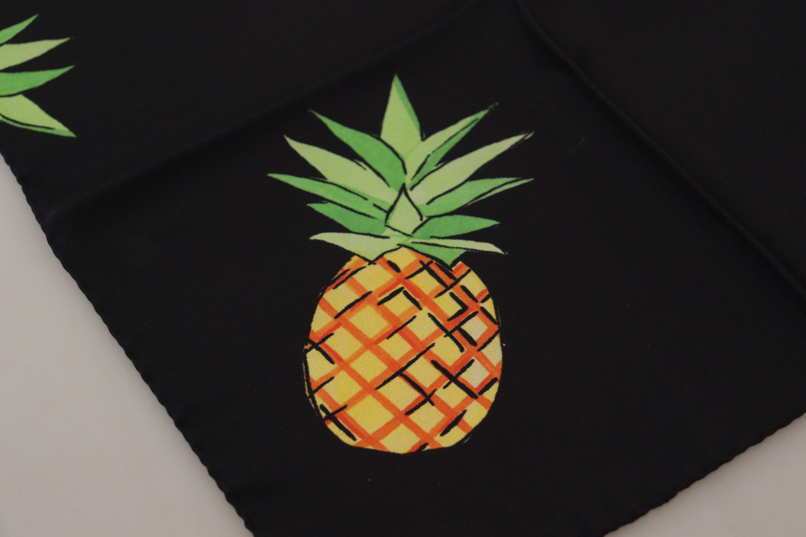 Dolce & Gabbana Black Pineapple Printed Square Handkerchief Scarf
