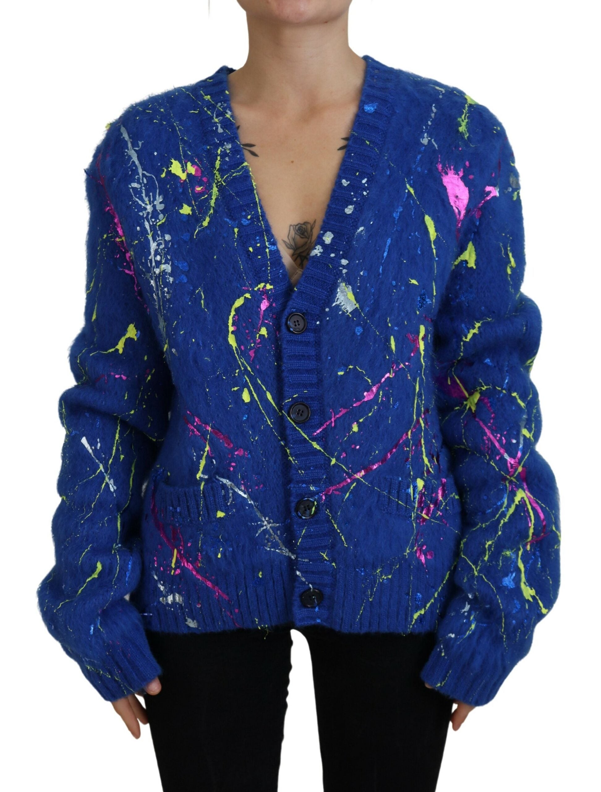 Dolce & Gabbana Blue Color Splash Mohair Cardigan Sweater