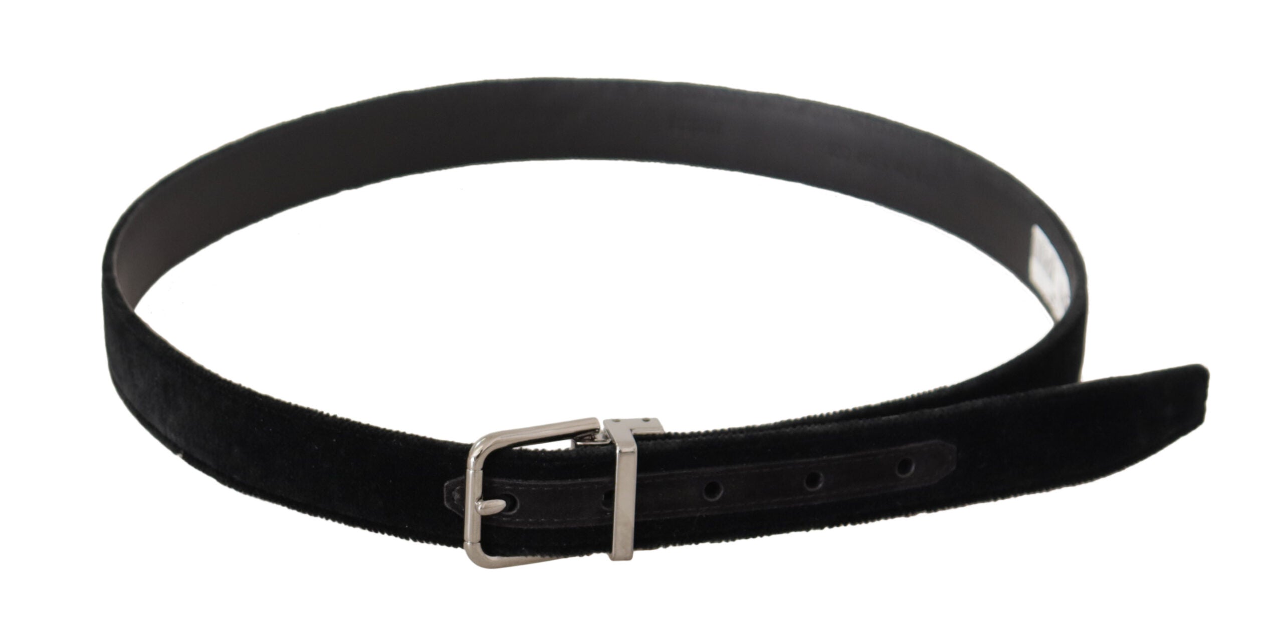 Dolce & Gabbana Black Casual Velvet Silver Metal Logo Buckle Belt