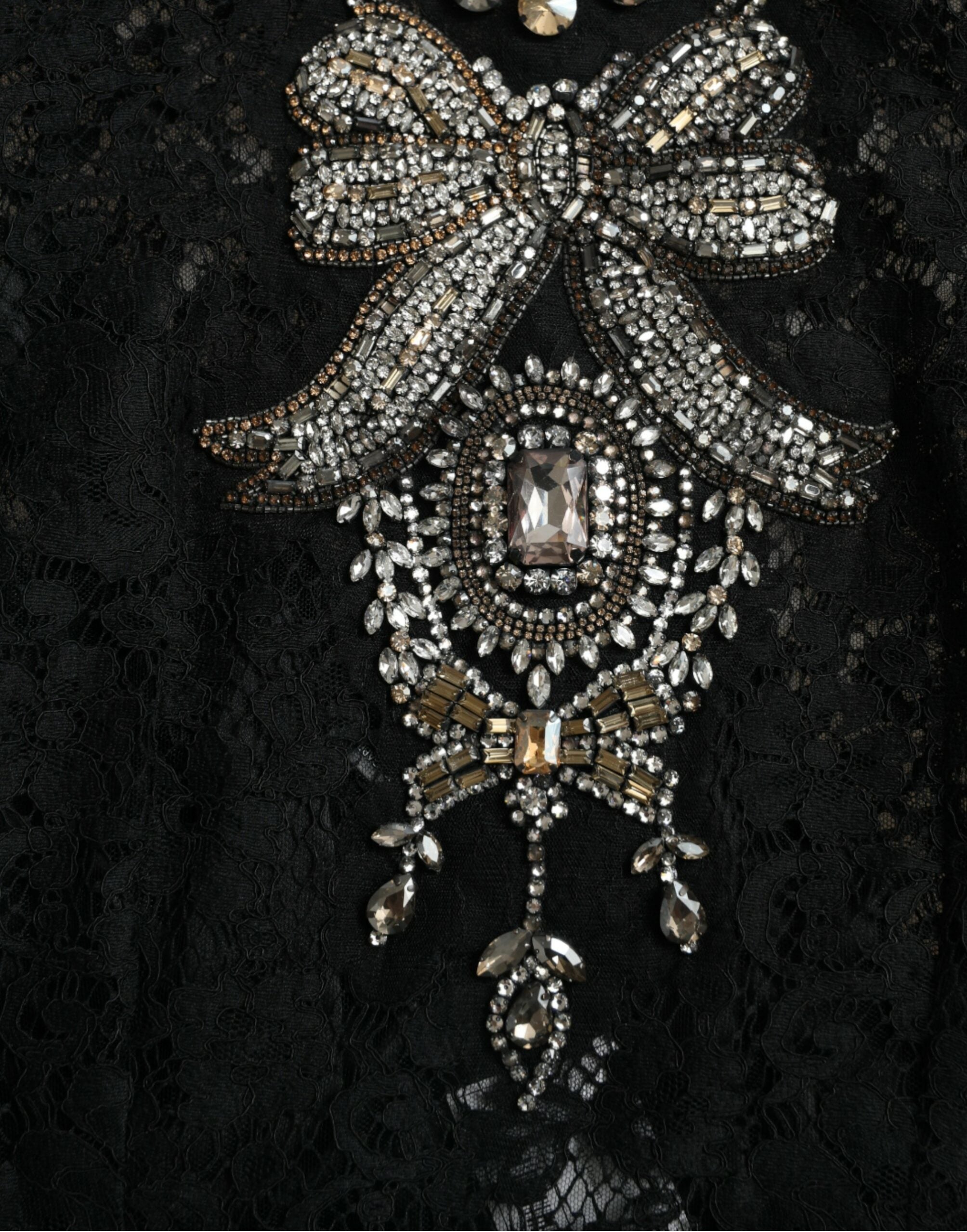 Dolce & Gabbana Black Lace Crystal Embellished Sheath Dress