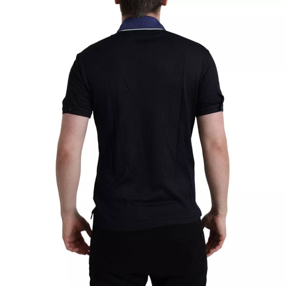 Dolce & Gabbana Polo Navy Blue Collared Silk Men T-shirt