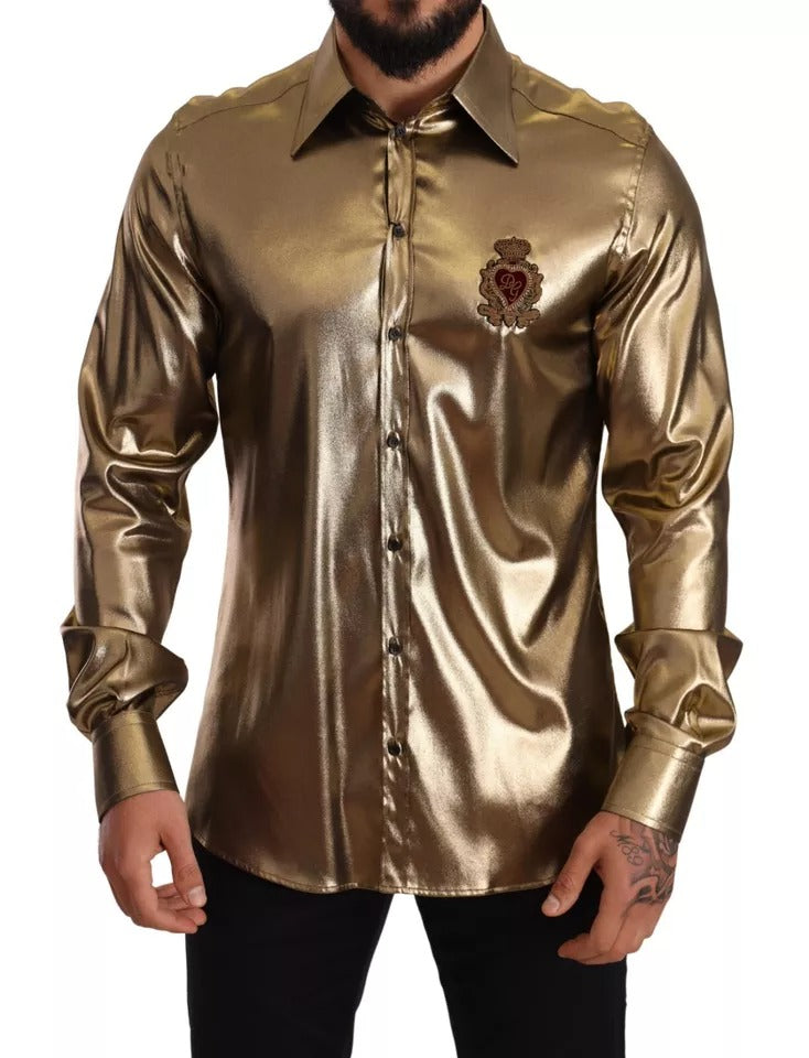 slim fit dress slacks Dolce & Gabbana Devotion Linen T-Shirt Black/Gold Size 48 – Celebrity Owned main image 1