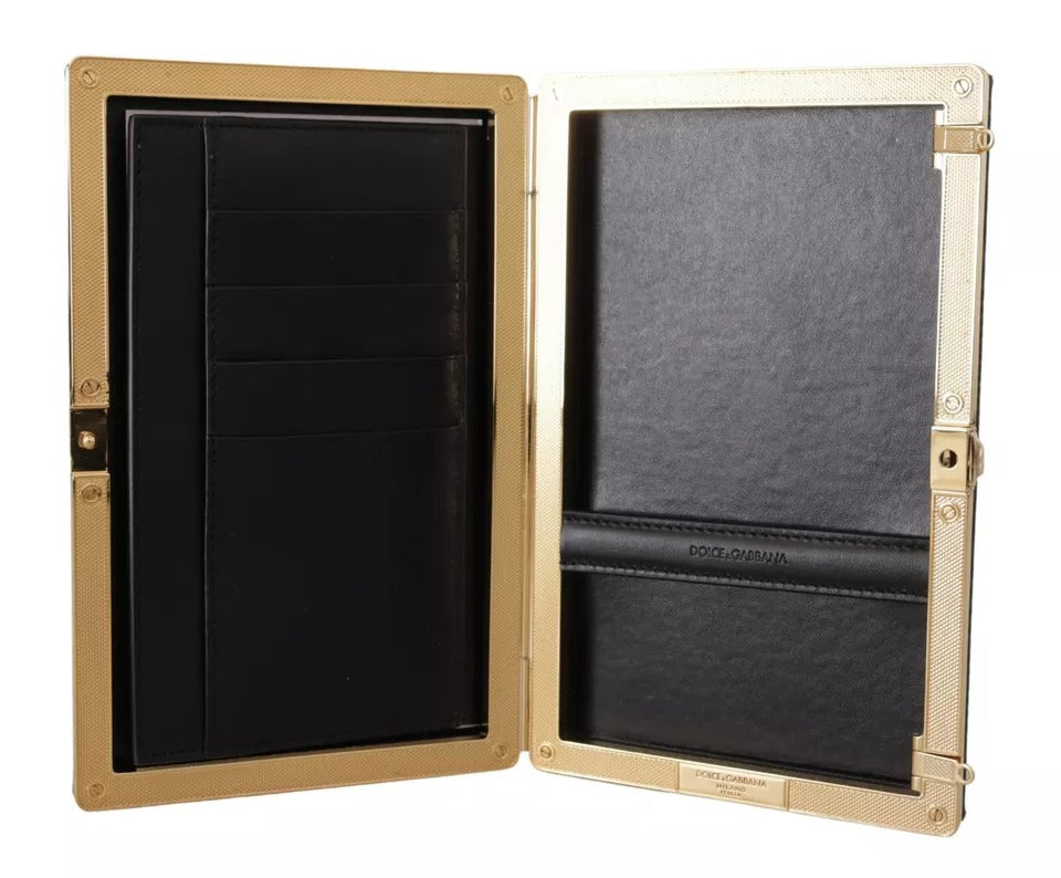 Dolce & Gabbana Black Silk Gold Frame Clutch Evening Party Purse Bag